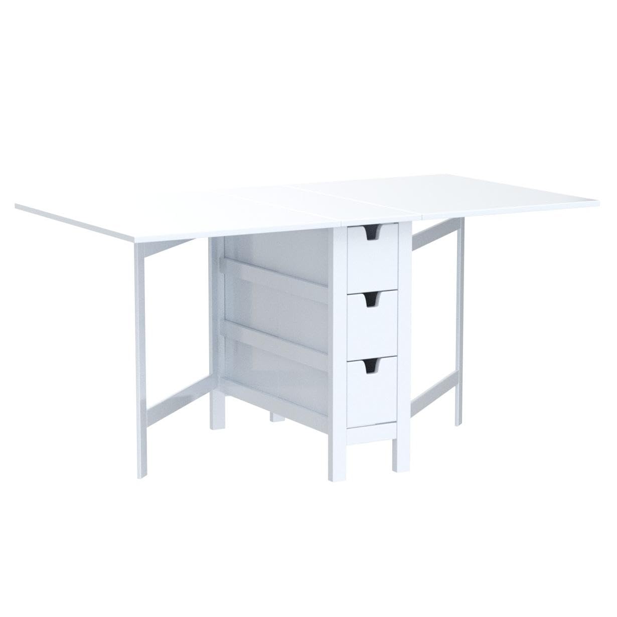 Livinia Wings Gate-Leg Solid Hardwood Expandable Dining Table - Space Saving Drop Leaf Kitchen Table with 6 Drawers (White, Fully Assembled) | Perfect for Small Apartments, Breakfast Nooks & Cozy Dining Spaces