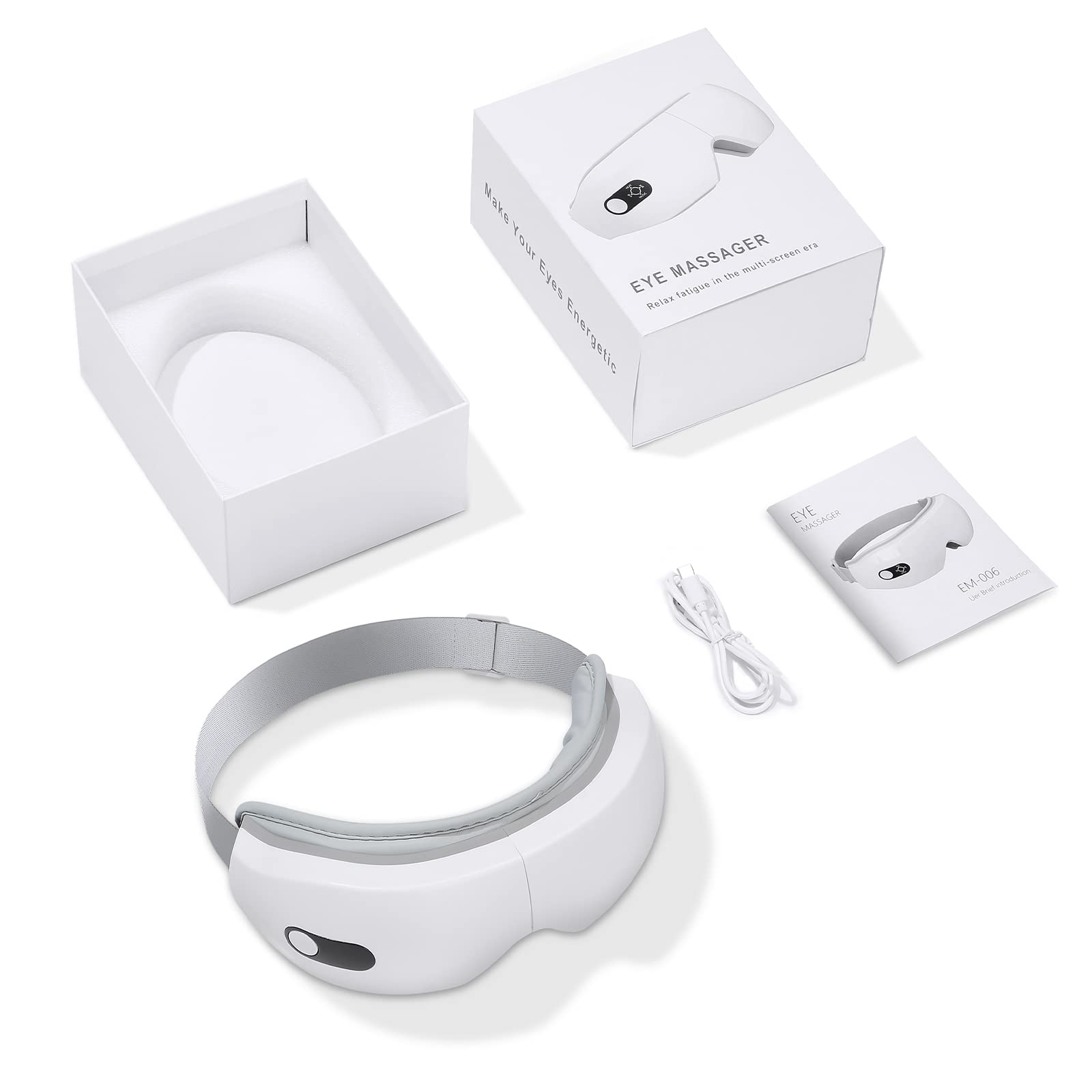 NOWWISH Heated Eye Massager - Smart Relaxing Eye Mask with Heat Therapy for Stress Relief & Sleep Aid - Perfect Mothers Day Gift for Mom, Wife, Birthday Present for Women & Men (White) - Use at Home, Office or Travel for Instant Relaxation