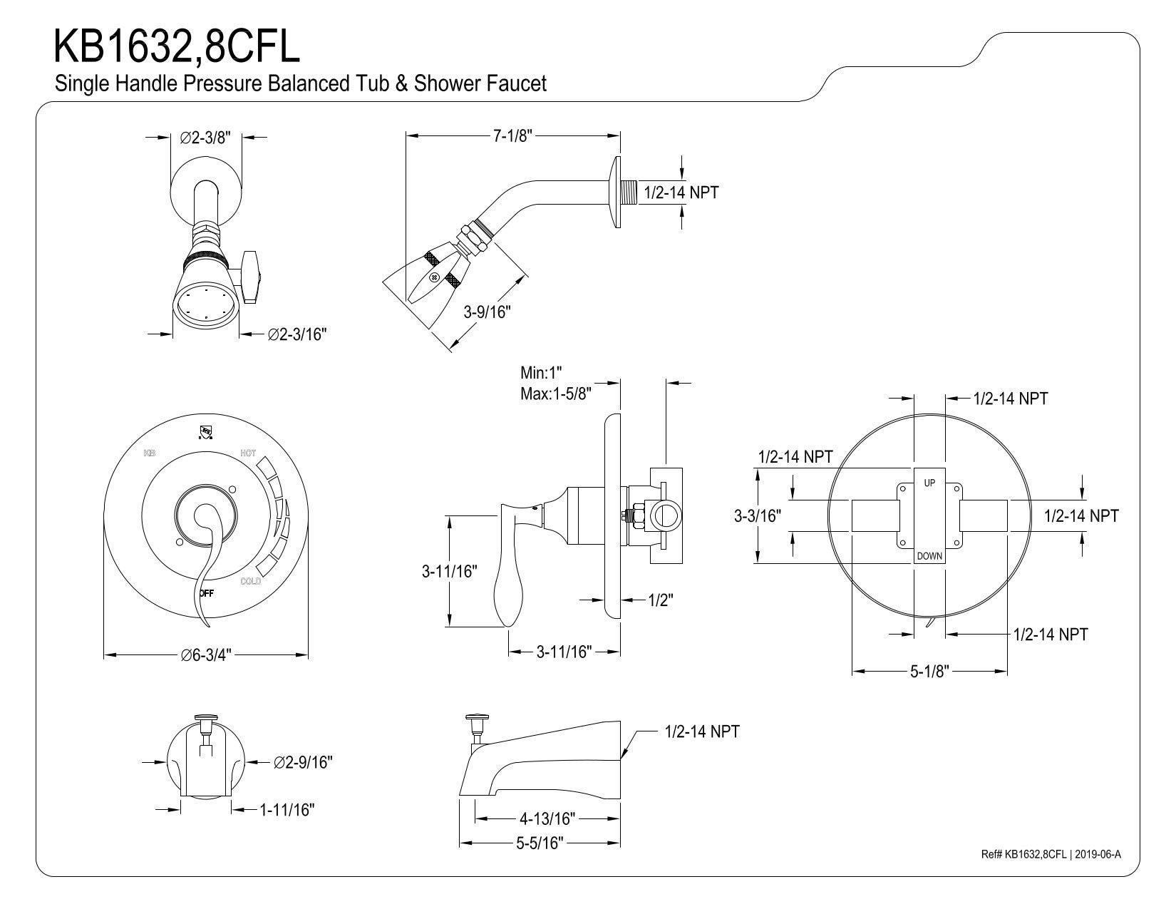 Kingston Brass KB1638CFL Century 5-Inch Tub and Shower Faucet with Brushed Nickel Finish - Perfect for Bathroom Renovation & Modern Home Decor