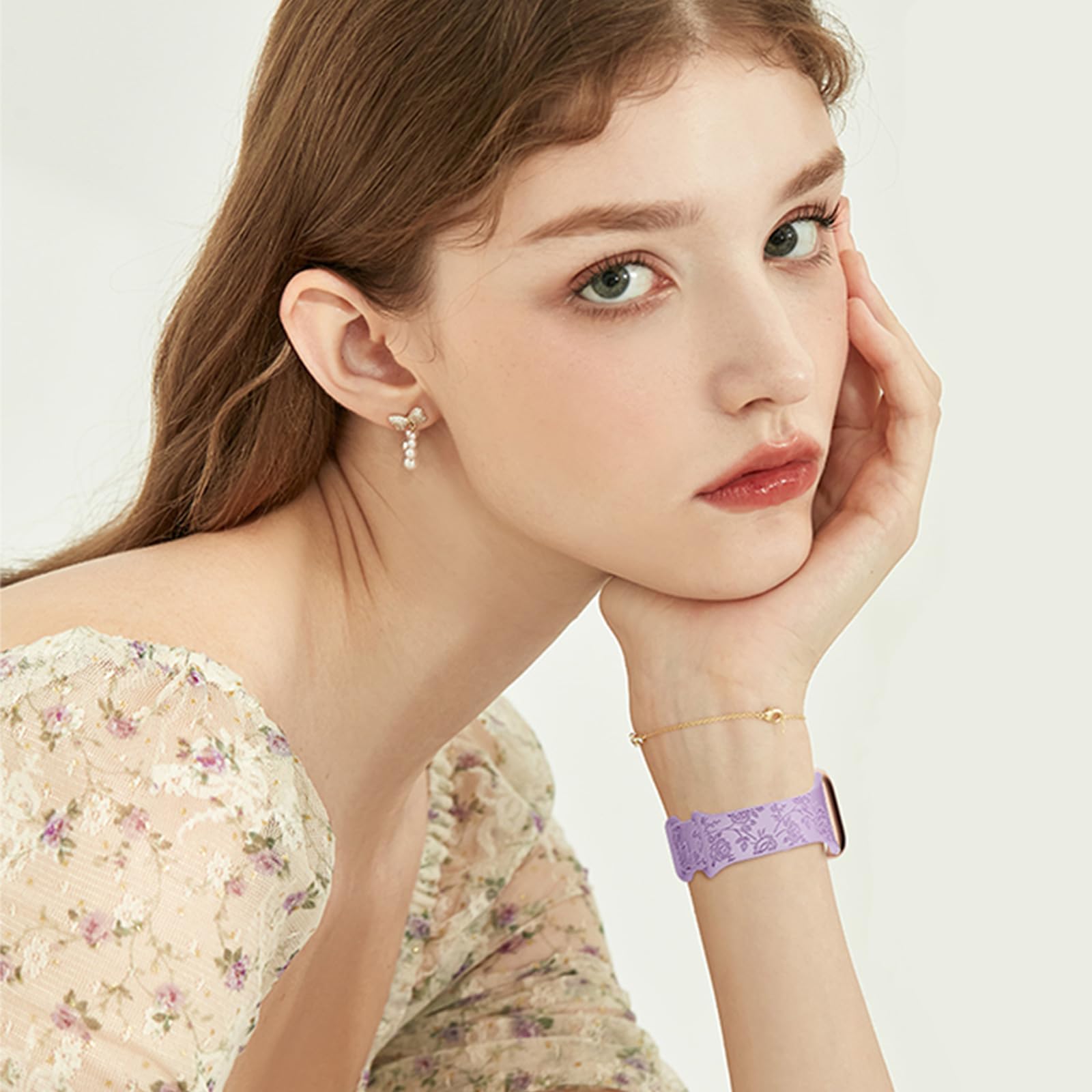 2 Pack Floral Engraved Silicone Bands for Apple Watch 38mm 40mm 41mm 42mm 44mm 45mm 49mm - Soft Sport Strap Compatible with iWatch Series SE/8/7/6/5/4/3 & Ultra - Cute Wildflowers Rose Design for Women - Perfect for Workouts, Running & Everyday Fashion