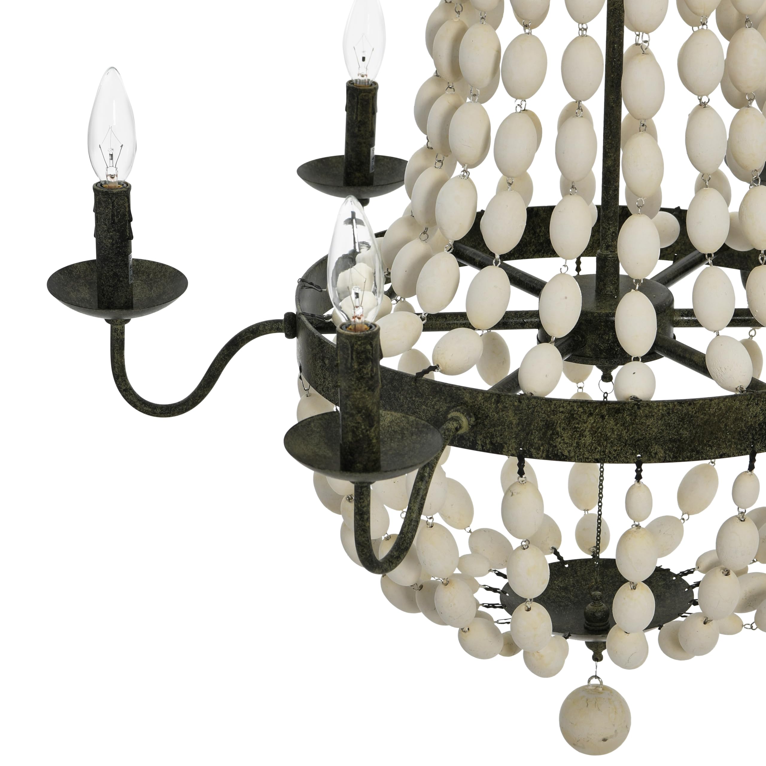Stylish 6-Light Wood Bead Metal Chandelier - Rustic Farmhouse Ceiling Light Fixture for Dining Room, Bedroom & Living Room Decor