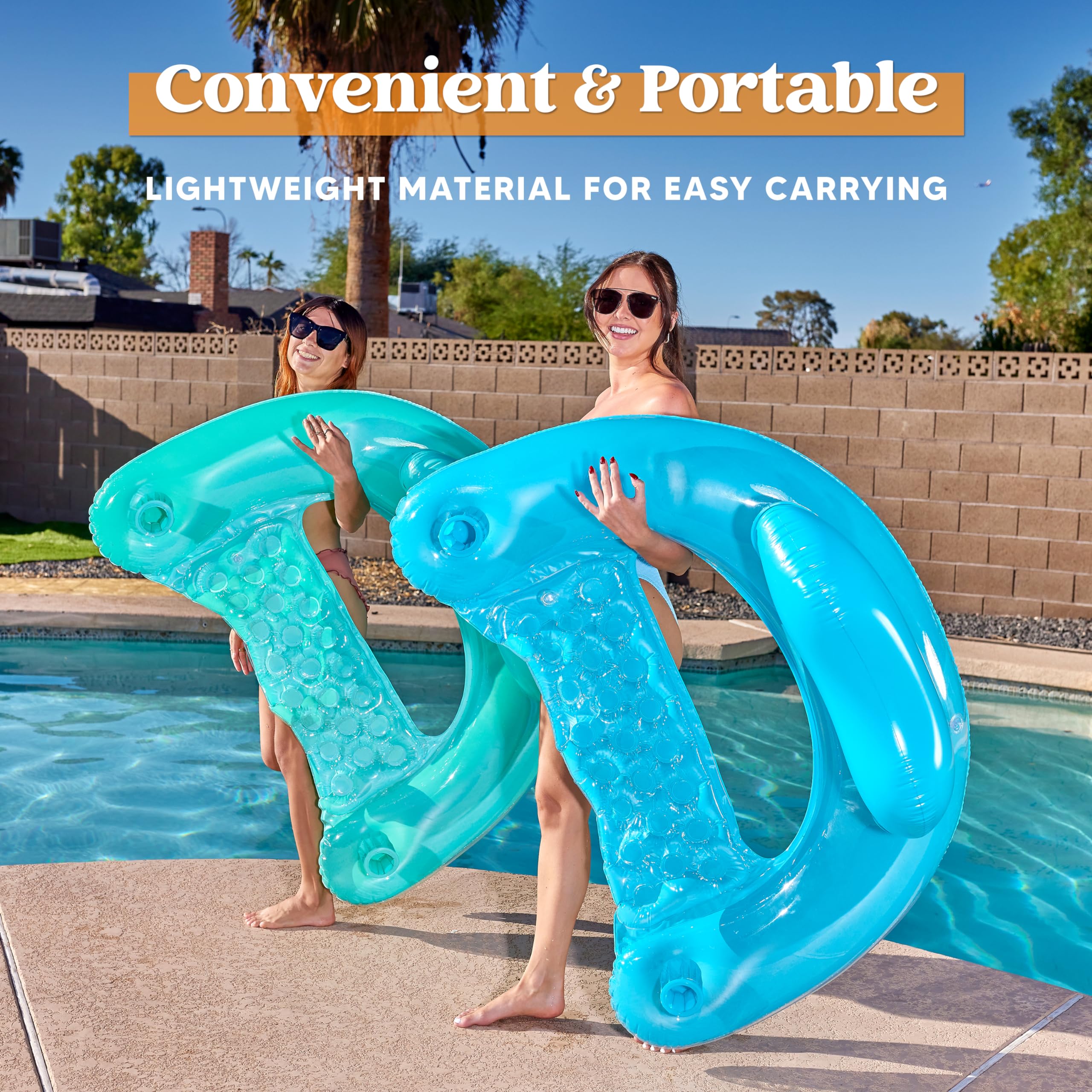 **SLOOSH 2-Pack Inflatable Pool Floats for Adults - Floating Chairs with Cup Holders, Blow-Up Hammock Noodle Mat for Relaxing Summer Fun - Perfect for Swimming Pools, Beaches & Backyard Parties**