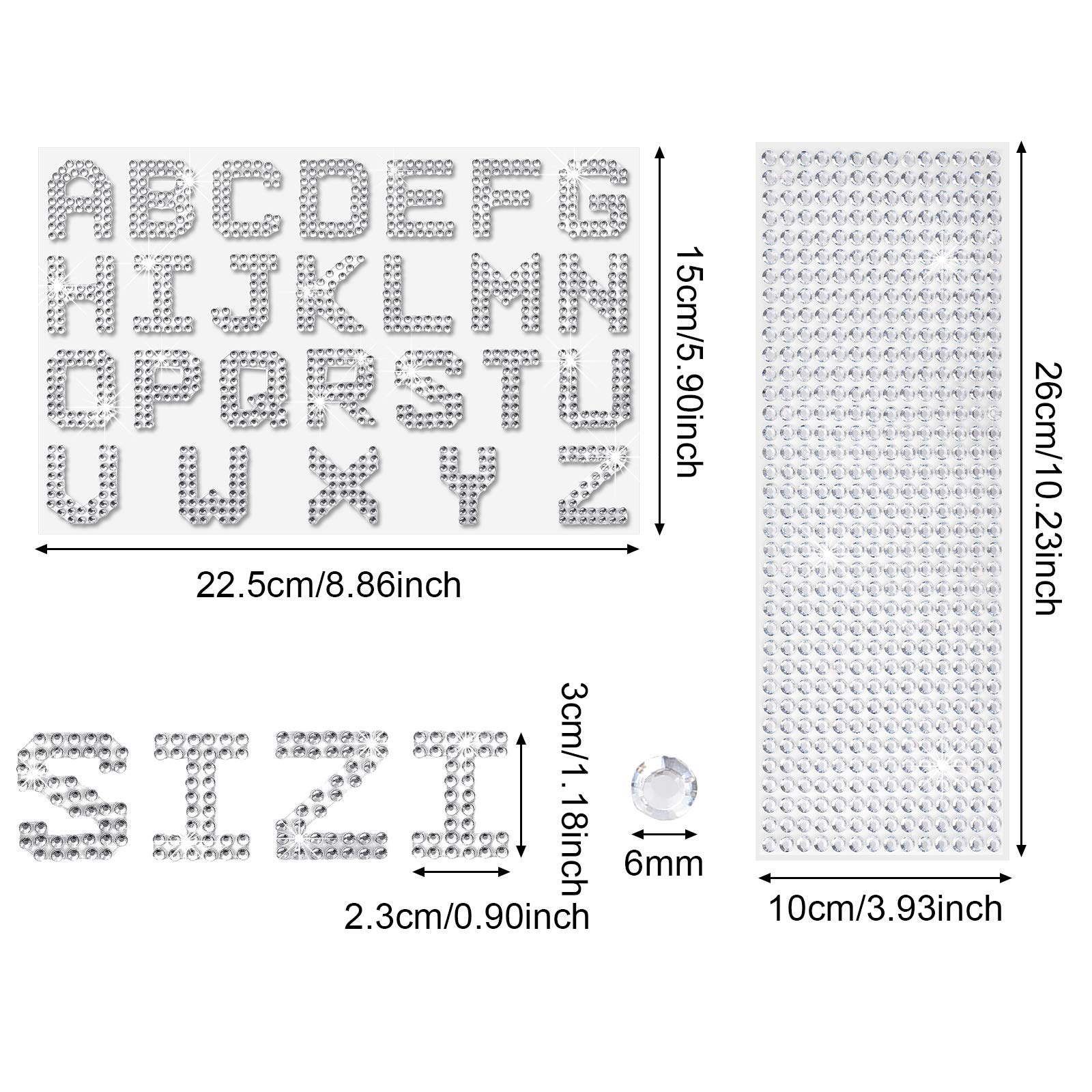 Zonon 6 Sheets Silver Glitter Letter Stickers - Self Adhesive Rhinestone Alphabet Stickers for DIY Scrapbooking, Card Making, Home Decor & Craft Projects (26 Letters)