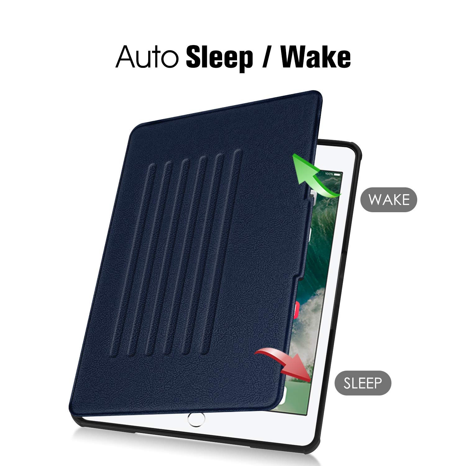 Fintie Magnetic Stand Case for iPad 6th/5th Generation (2018/2017), iPad Air 2/Air 1 (9.7 Inch) - Shockproof Rugged TPU Back Cover with Auto Wake/Sleep, Multiple Viewing Angles, Navy Blue | Perfect for Work, Study, and Entertainment