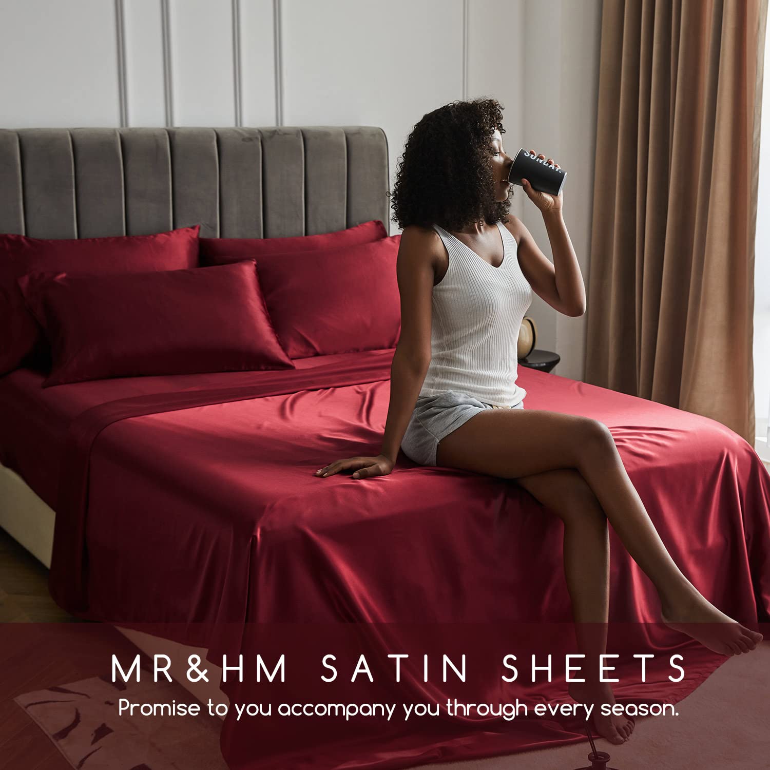 Luxury Satin King Size Bed Sheets Set - 4 Piece Silky Soft Bedding with 15