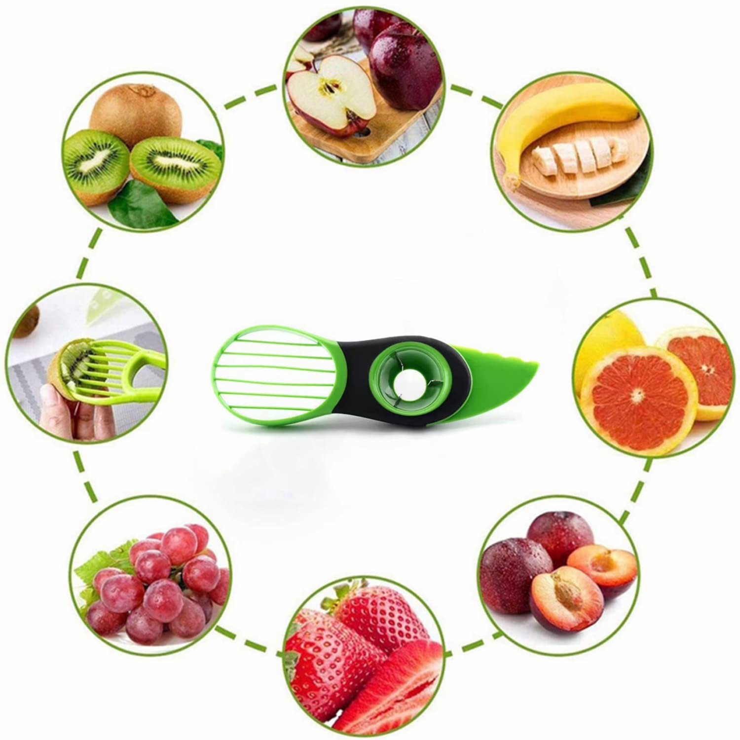 Premium 2-Pack 3-in-1 Avocado Slicer & Cutter - Multifunctional Fruit Peeler, Corer & Slicer Tool for Avocados, Kiwis, Mangoes - Perfect Kitchen Gadget for Salads, Guacamole & Smoothie Prep