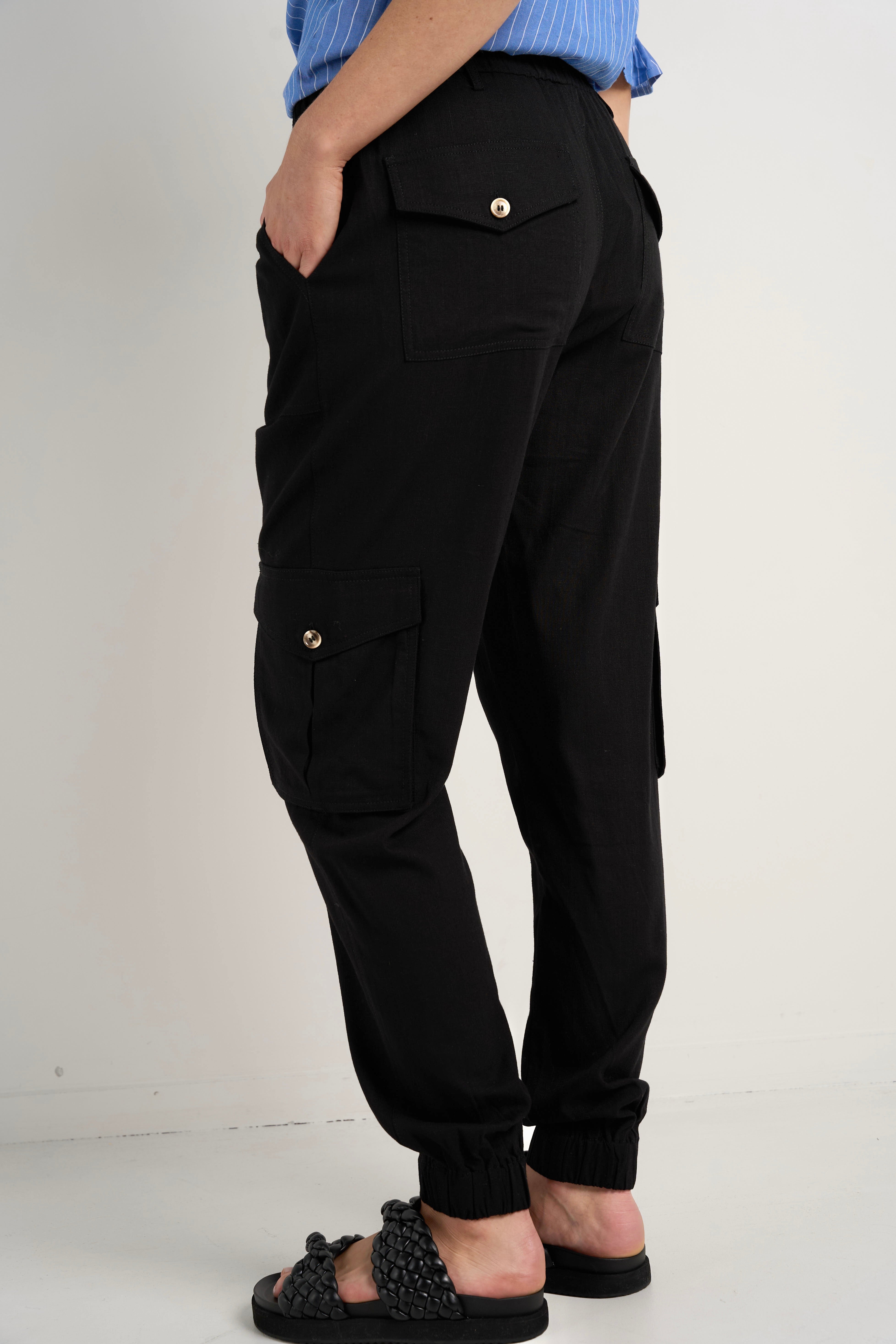 Stylish Black Linen Viscose Jogger Pants for Women - Comfortable Lounge & Casual Wear for Home, Travel and Everyday Outfits