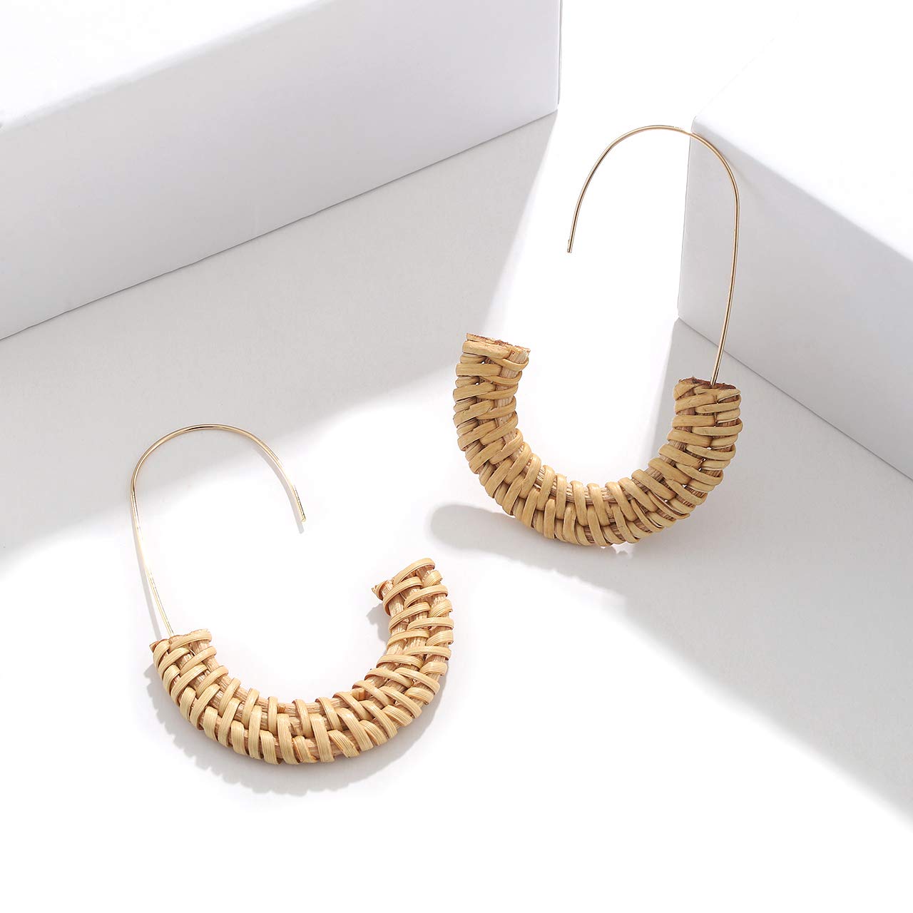 Handmade Rattan Hoop Earrings for Women - Lightweight Straw Wicker Braid Drop Dangle Earrings - Boho Fashion Jewelry for Summer, Beach, and Casual Wear