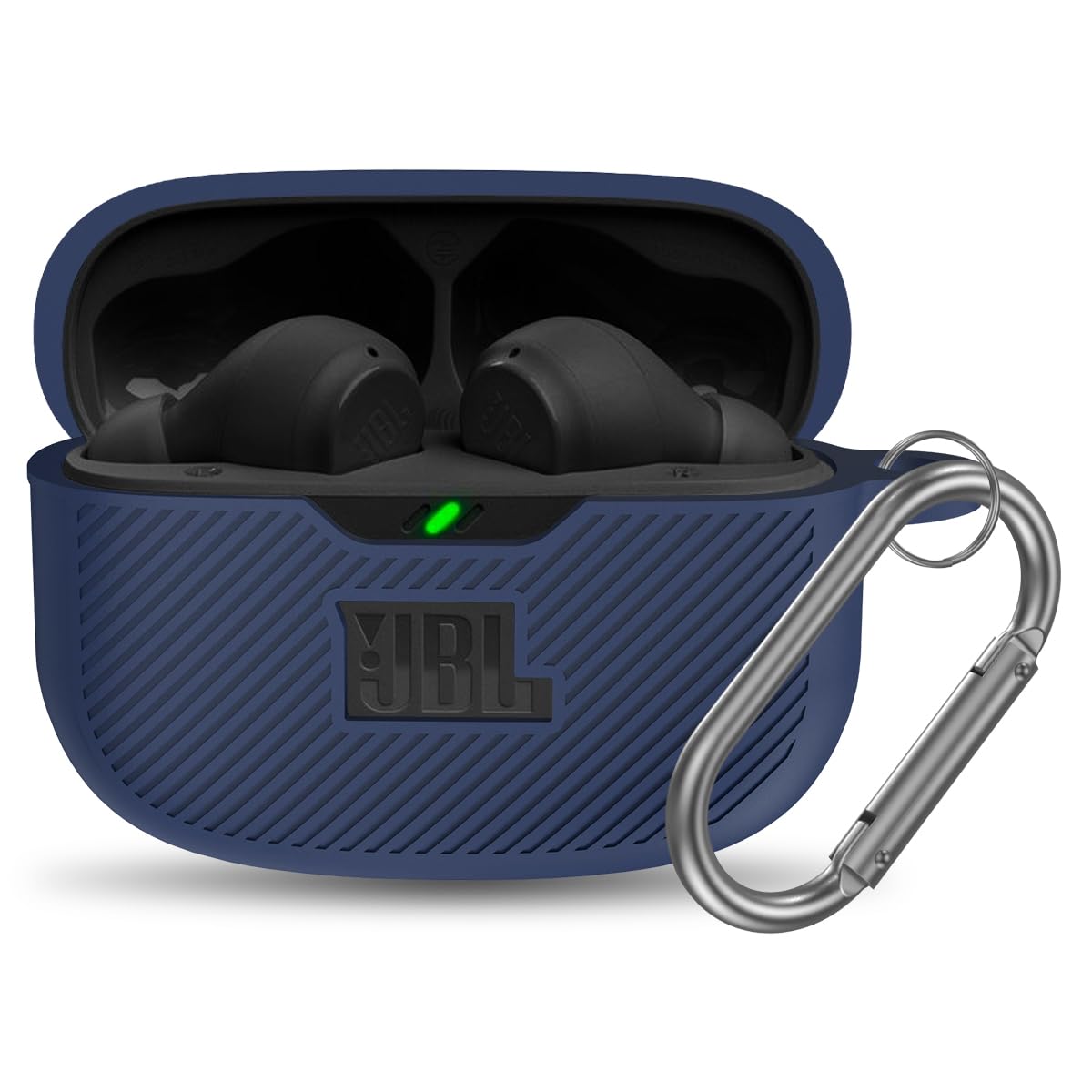 JBL Vibe 200TWS & Vibe Beam Silicone Protective Case Cover with Carabiner - Shockproof Charging Case for True Wireless Headphones (Blue) | Perfect for Gym, Travel & Outdoor Activities