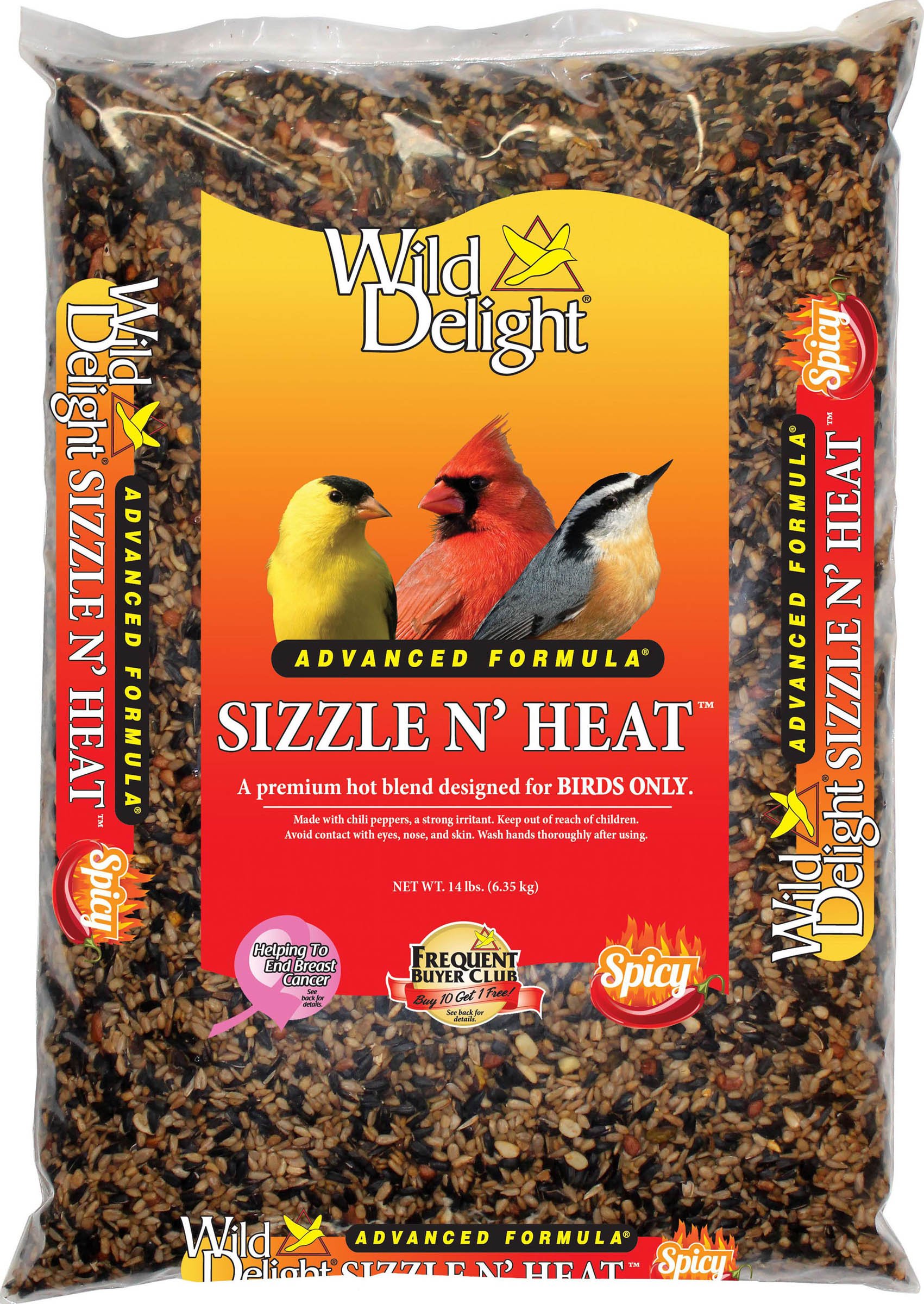 Wild Delight Sizzle N' Heat Premium Wild Bird Food - 14 lb Bag - Attracts Cardinals, Blue Jays & Woodpeckers - High Energy Bird Seed for Year-Round Feeding