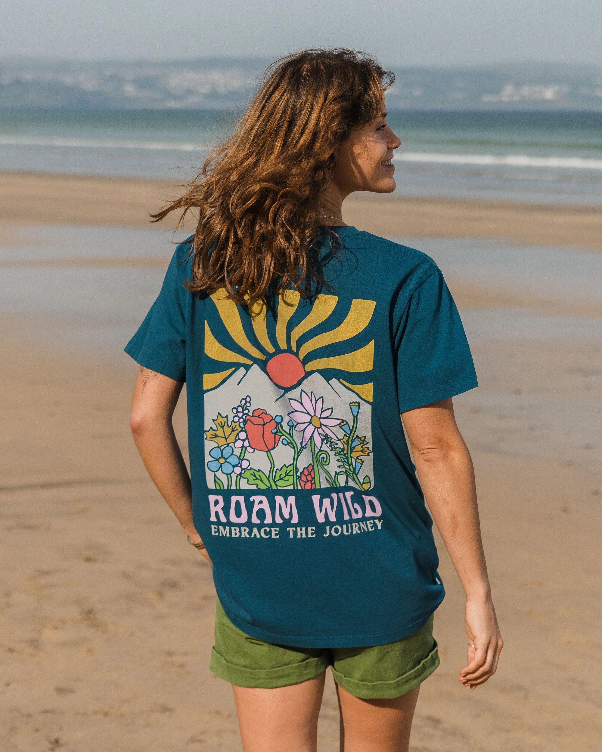 Eco-Friendly Recycled Cotton T-Shirt for Men & Women - Roam Wild Tidal Blue - Sustainable Casual Wear for Outdoor Adventures & Everyday Comfort