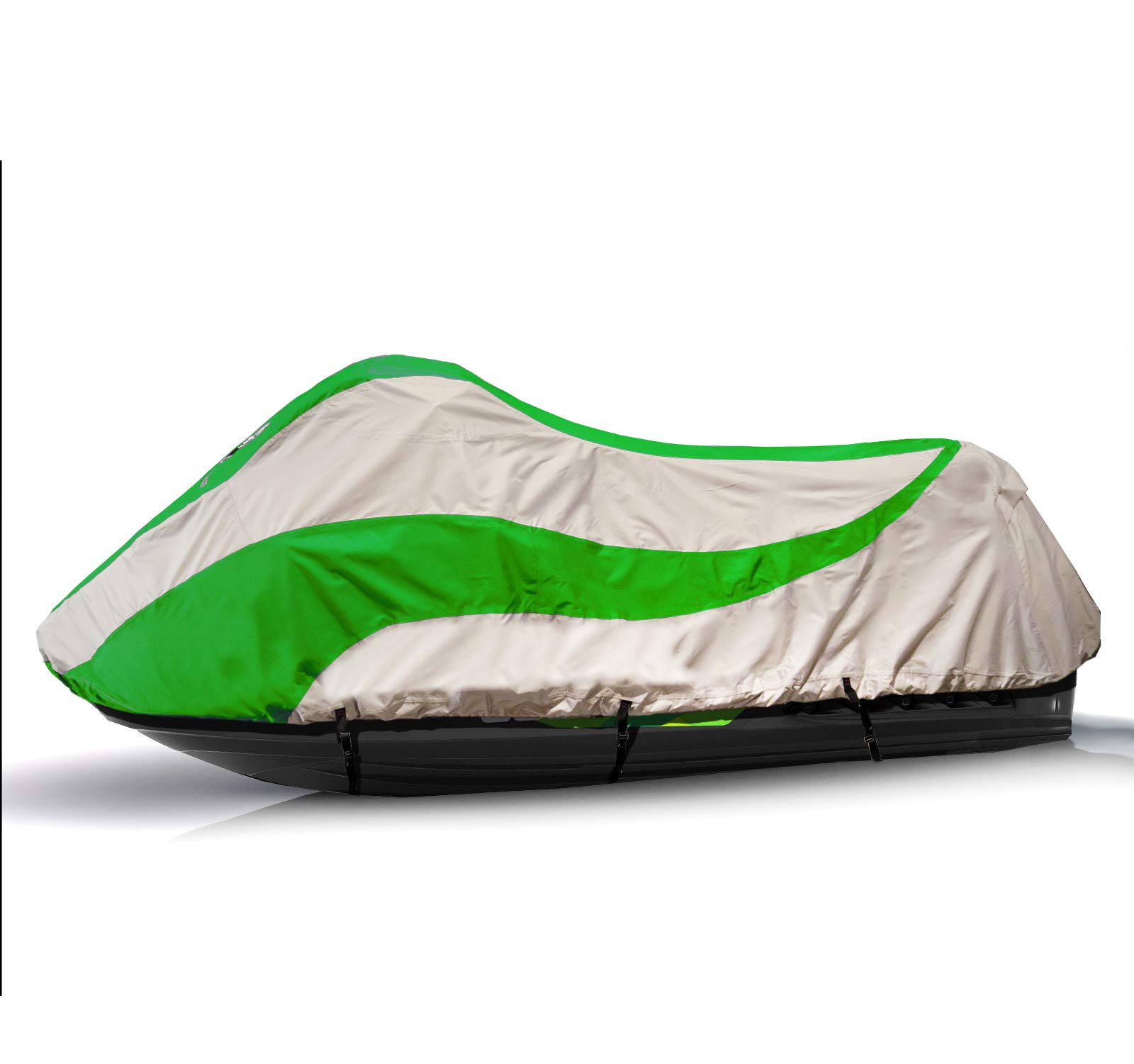 Waterproof Trailerable Jet Ski Cover for Sea Doo Fish PRO 155 & 170 (2019-2025 Models) - Durable Green/Grey Boat Cover for Outdoor Storage & Transport Protection