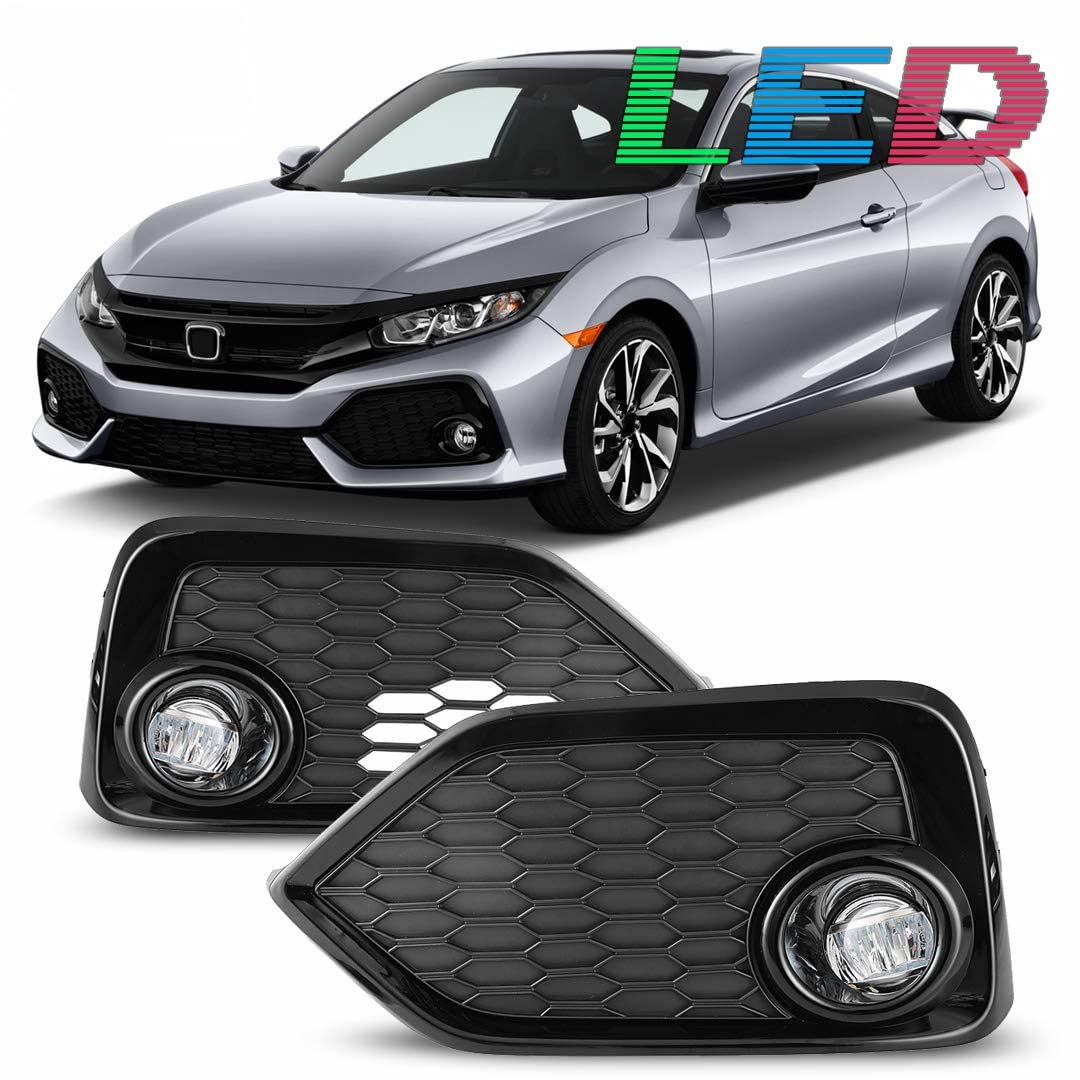 CPW LED Fog Lights Replacement for 2017-2019 Honda Civic Hatchback/Type R/Si Sedan/Si Coupe - Complete Kit with Switch & Wiring | Enhanced Visibility for Night Driving & Foggy Conditions