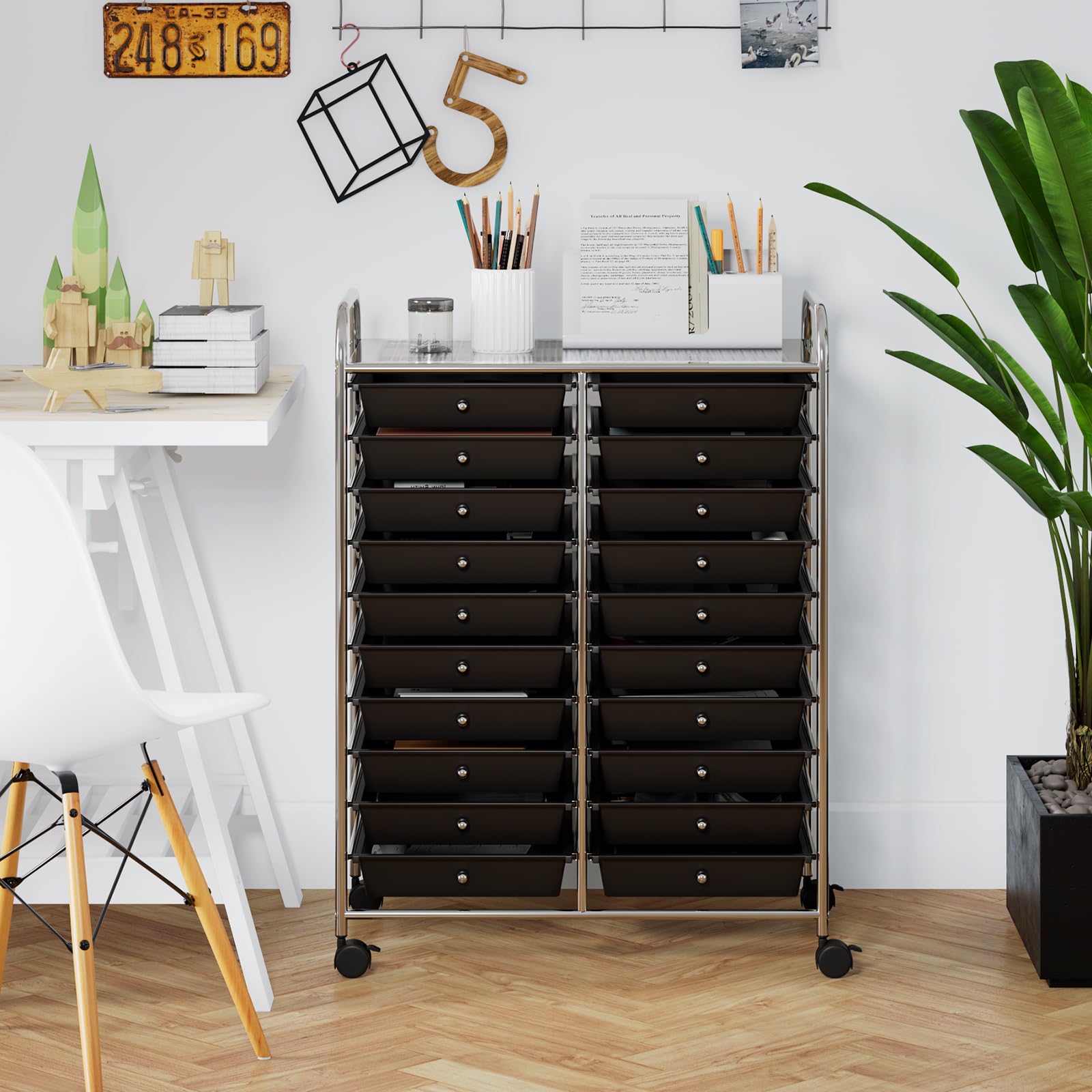 20-Drawer Rolling Storage Cart with Wheels - Multipurpose Organizer for Makeup, Tools, Paper & Crafts - Perfect for Office, Home, Classroom & School Use - Black (Great for Teachers, Artists & DIY Enthusiasts)