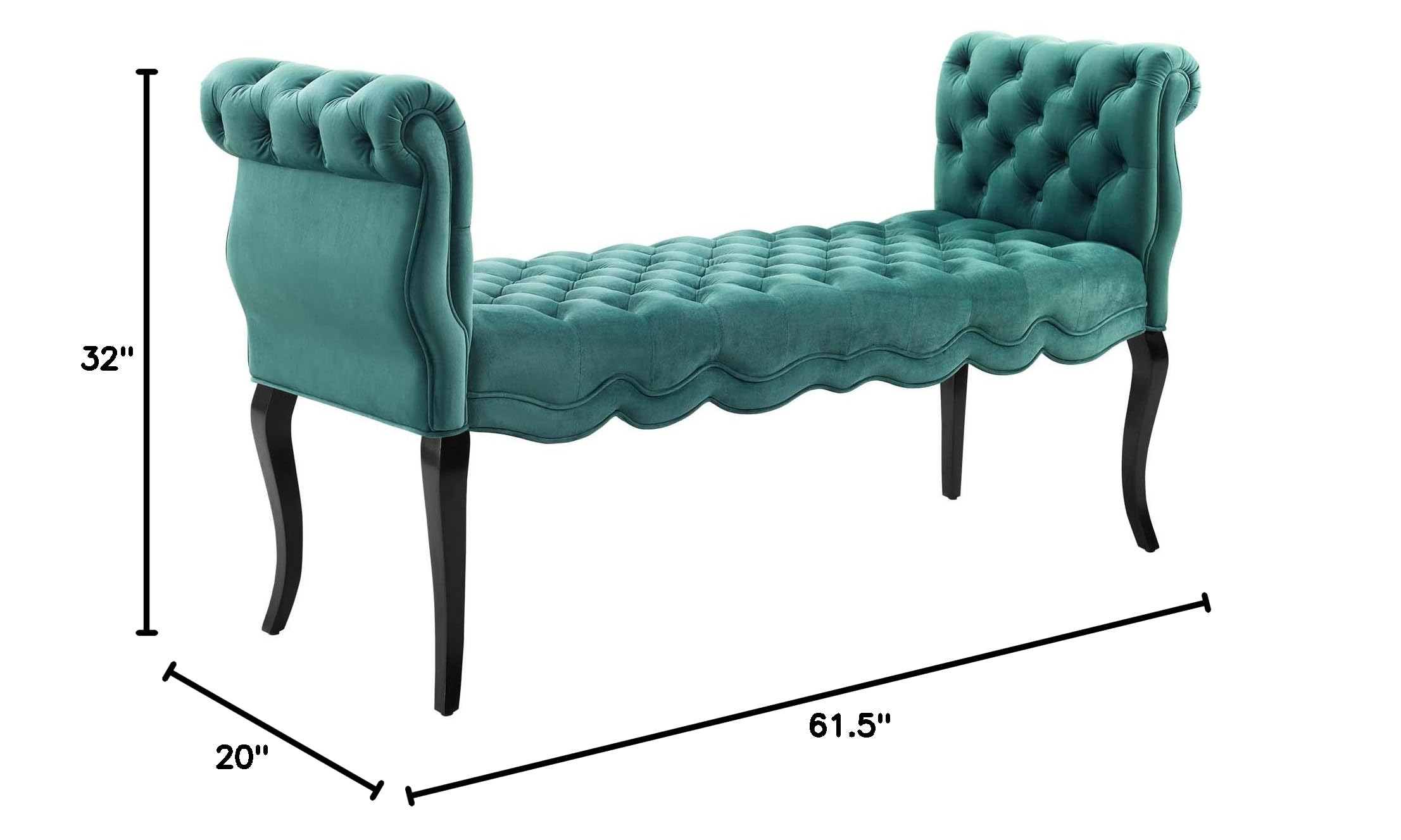 Modway Adelia Chesterfield Style Performance Velvet Entryway Bench in Teal - Mid-Century Modern Upholstered Sofa Bench for Hallway, Bedroom & Living Room - Comfortable Seating with Storage Space