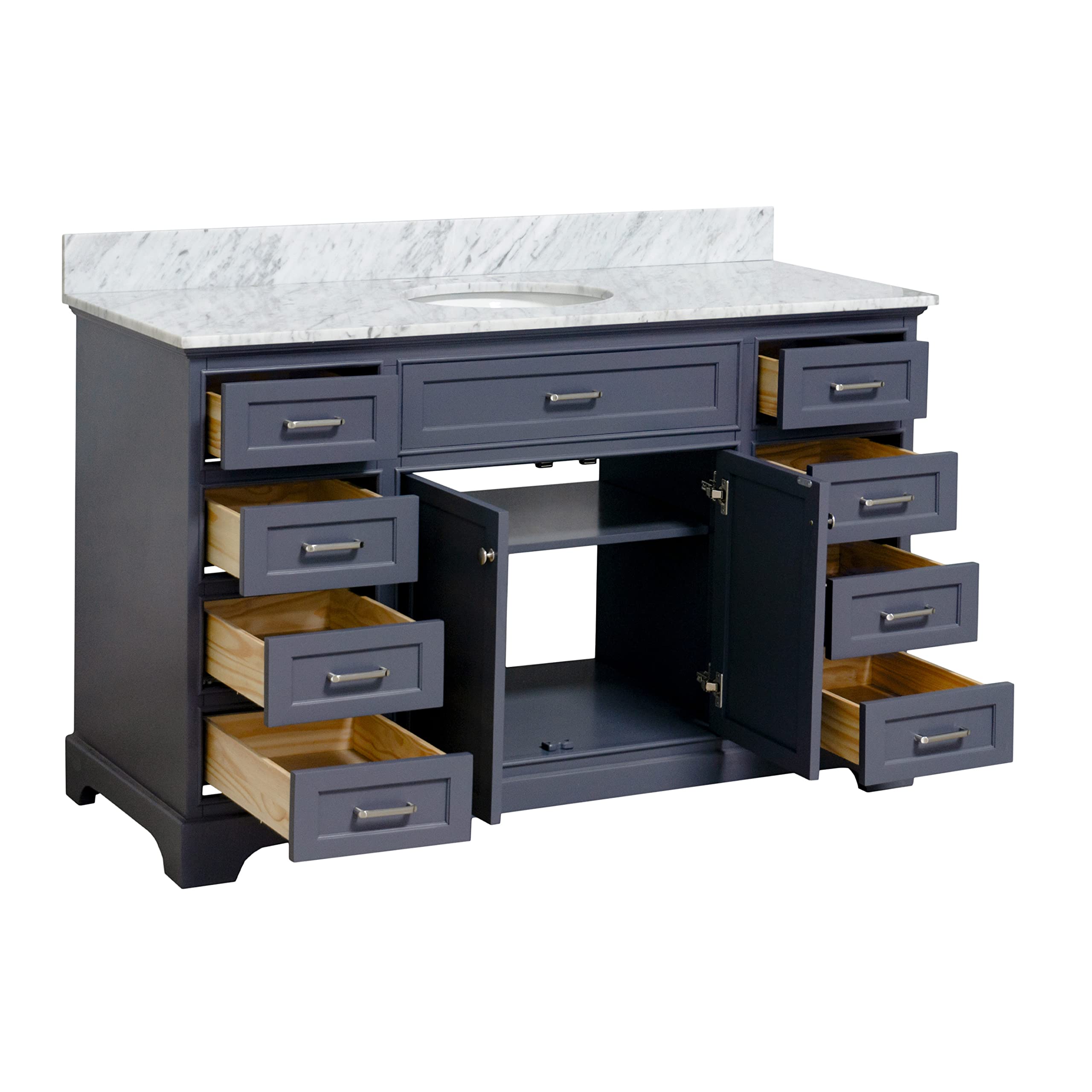 Aria 60-inch Single Bathroom Vanity with Carrara Marble Top & Ceramic Sink - Marine Gray Cabinet & Italian Marble Countertop - Perfect for Modern Bathroom & Powder Room Renovations
