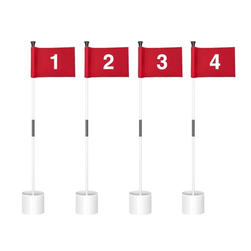 White Pole w/ Red Flag#1,2,3,4, 4-Pack
