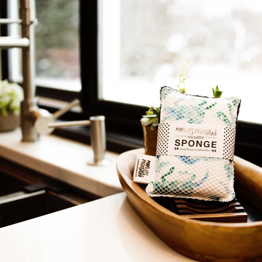 Eco-Friendly Washable Sponge - Reusable Kitchen Sponge Set in Black & Print Designs by Marley's Monsters | Perfect for Dishwashing, Cleaning & Zero Waste Lifestyle
