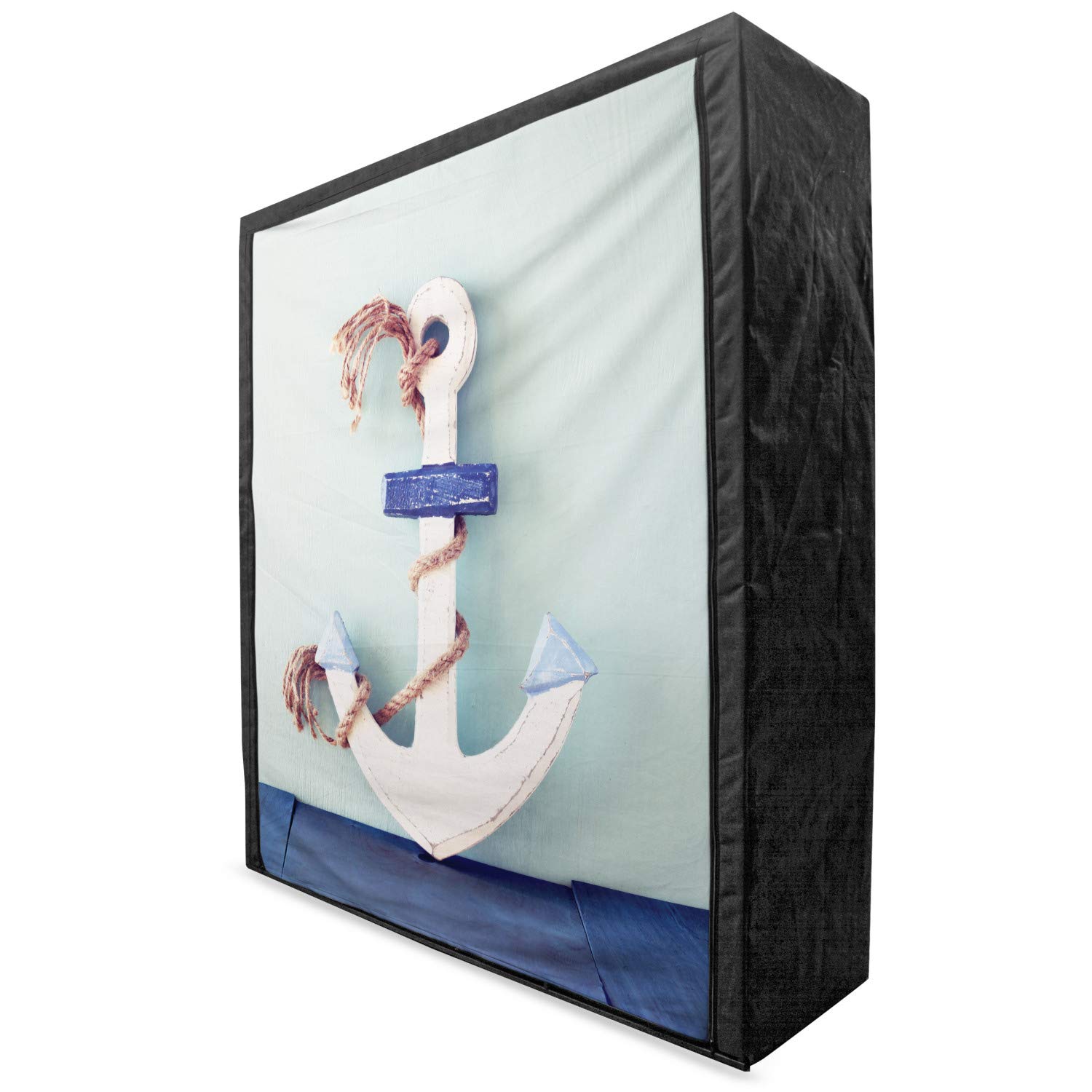 Ambesonne Anchor Portable Fabric Wardrobe - Wooden White Rusty Marine Anchor Design Closet Organizer with Shelves, 59 Inch Blue Pale - Perfect for Boat Cabins, Beach Houses & Small Space Storage Solutions
