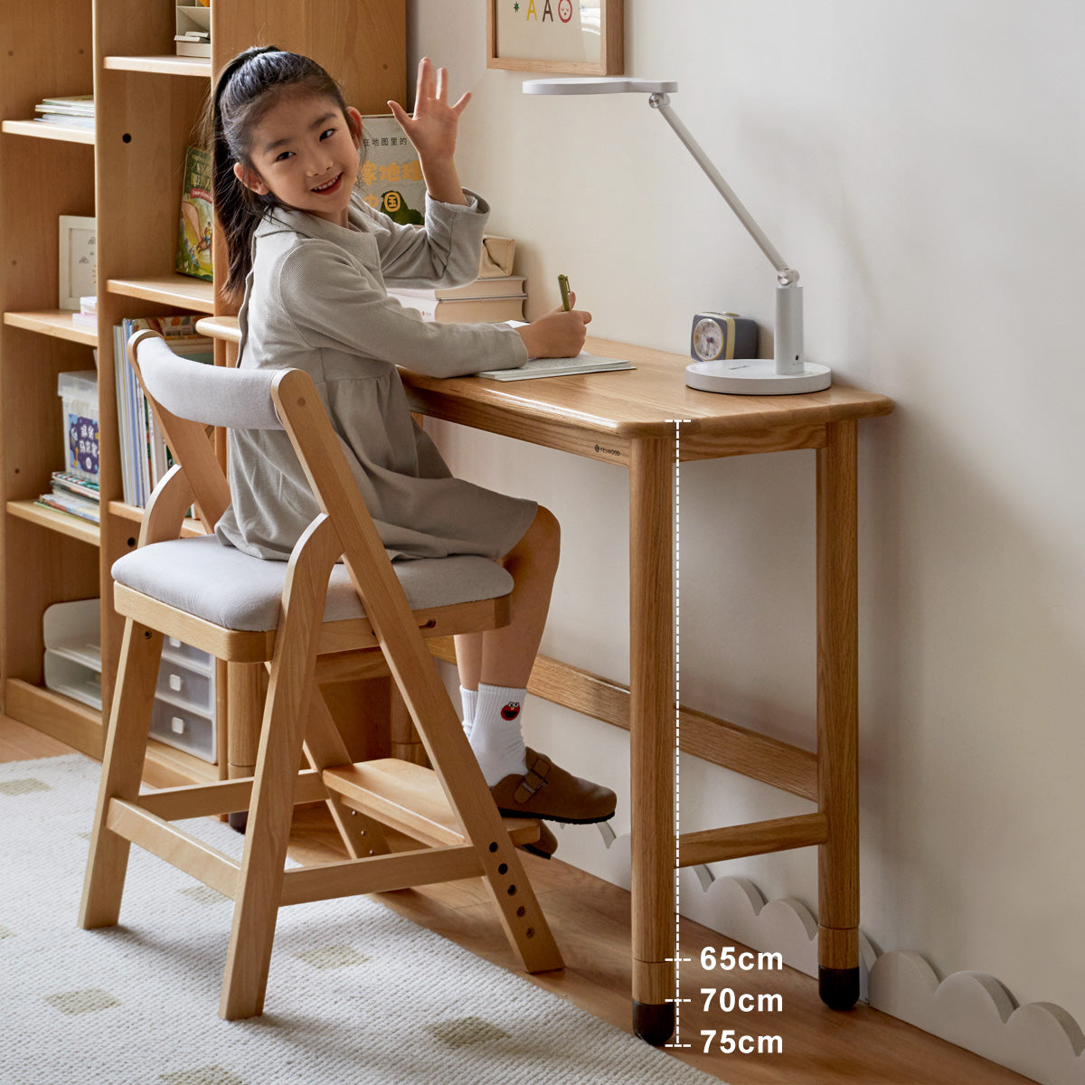 Solid Oak Wood Adjustable Height Study Desk - Narrow L-Shaped Home Office Desk for Small Spaces | Perfect for Remote Work, Online Classes & Crafting