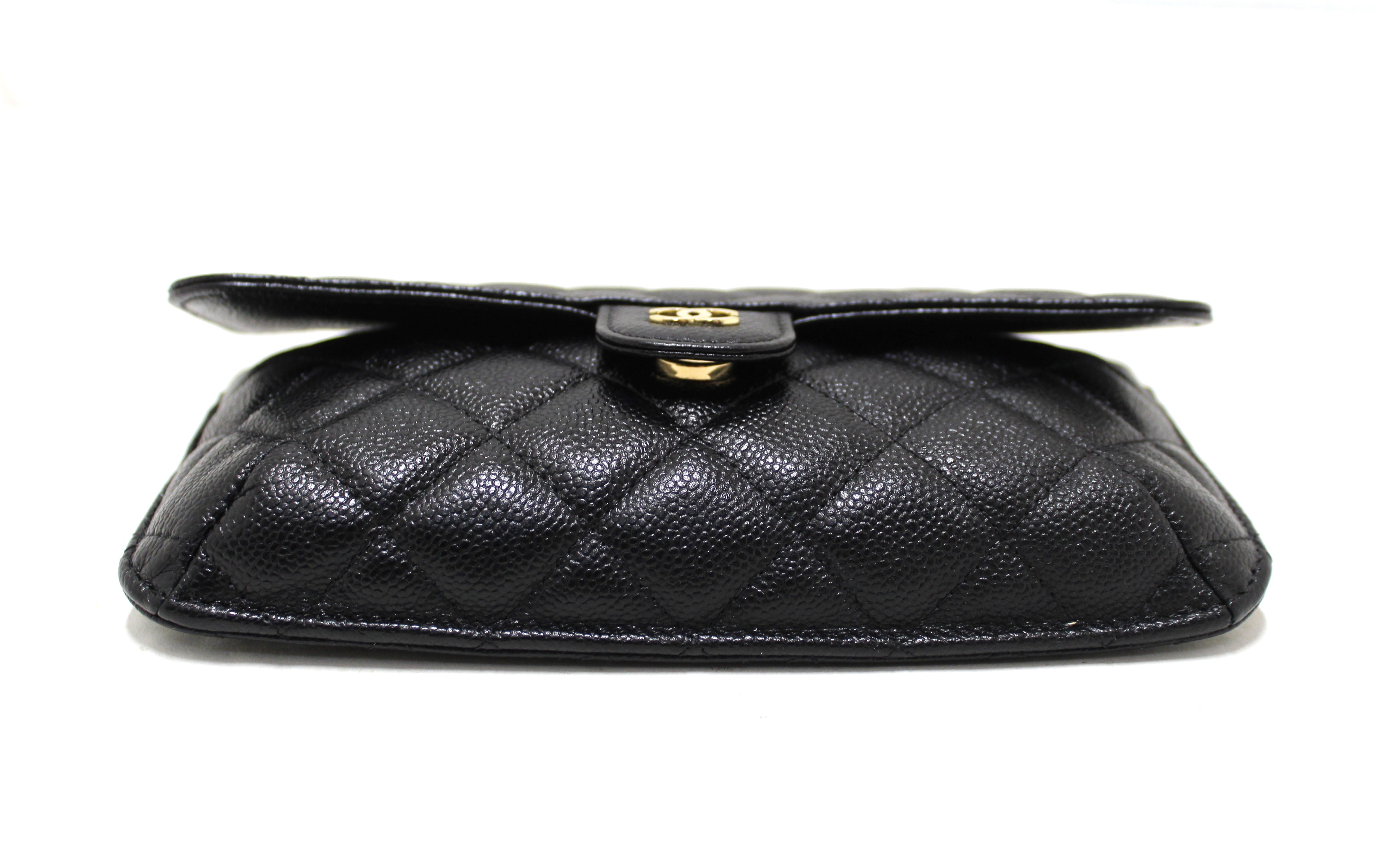 Authentic Chanel Black Caviar Quilted Leather Phone Bag with Chain - Luxury Crossbody Purse for Women, Perfect for Evening Parties & Date Nights