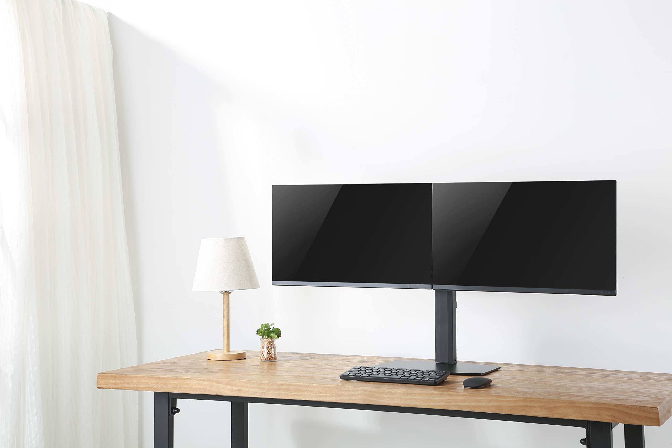 Amer Dual Screen Pneumatic Vertical Lift Monitor Stand - Adjustable Height for 17'' to 27'' Monitors | Ergonomic Workstation Solution for Office & Gaming Setup