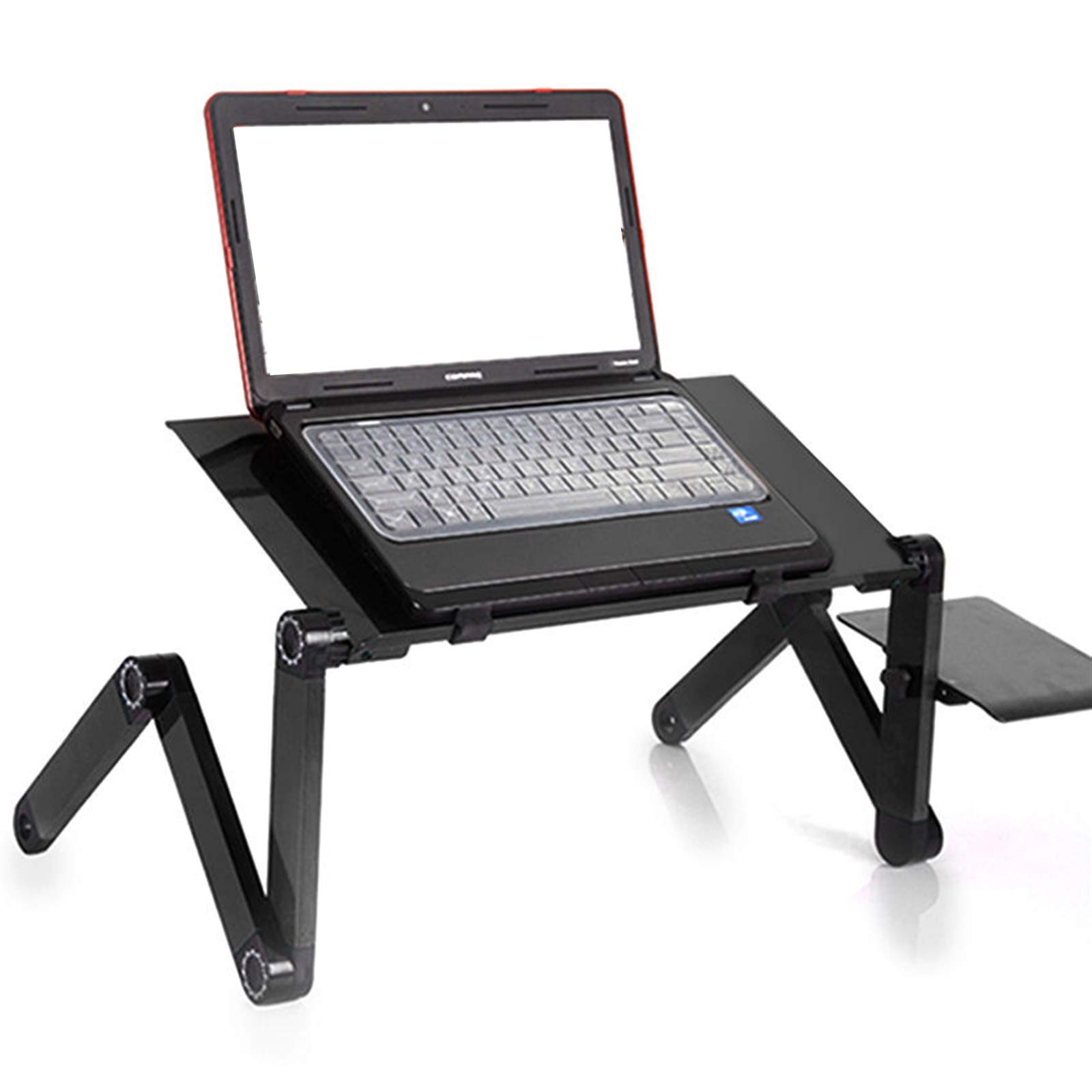 ixaer Adjustable Portable Laptop Stand with Mouse Pad - Ergonomic Lap Desk for Laptop, Tablet, Notebook - Fits Bed, Sofa, Office & Travel Use - Lightweight Aluminum (18.9 x 10.24 Inches) - Black