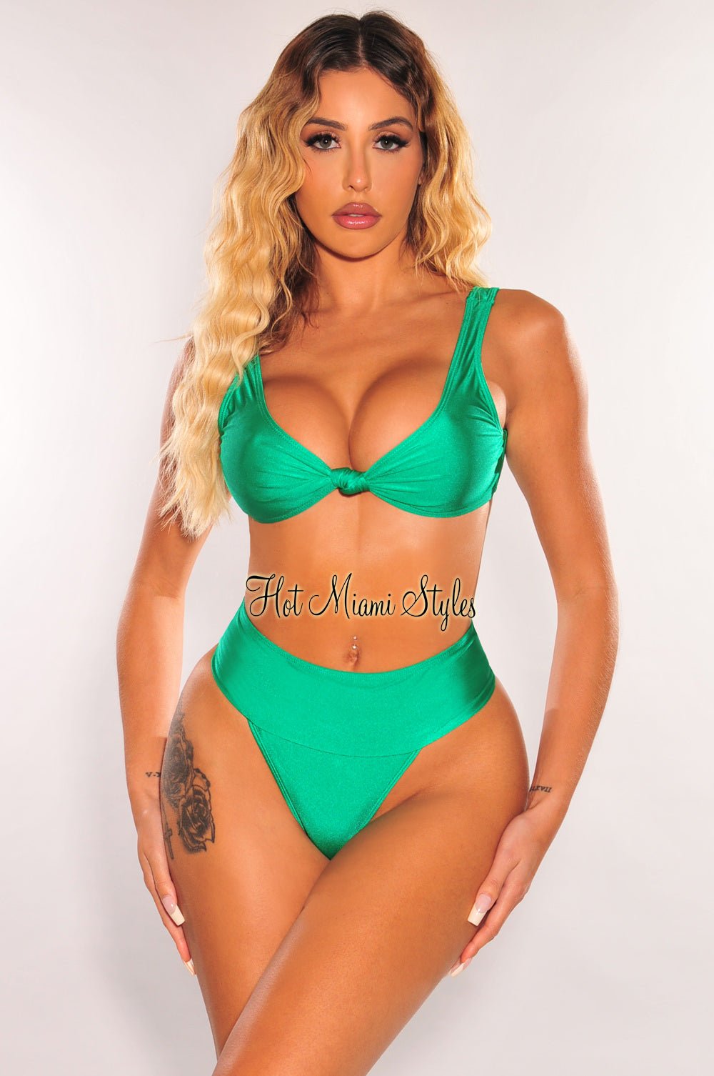 Green Knotted Sleeveless High Rise Bikini Top for Women - Sexy Summer Swimwear for Beach, Pool & Vacation