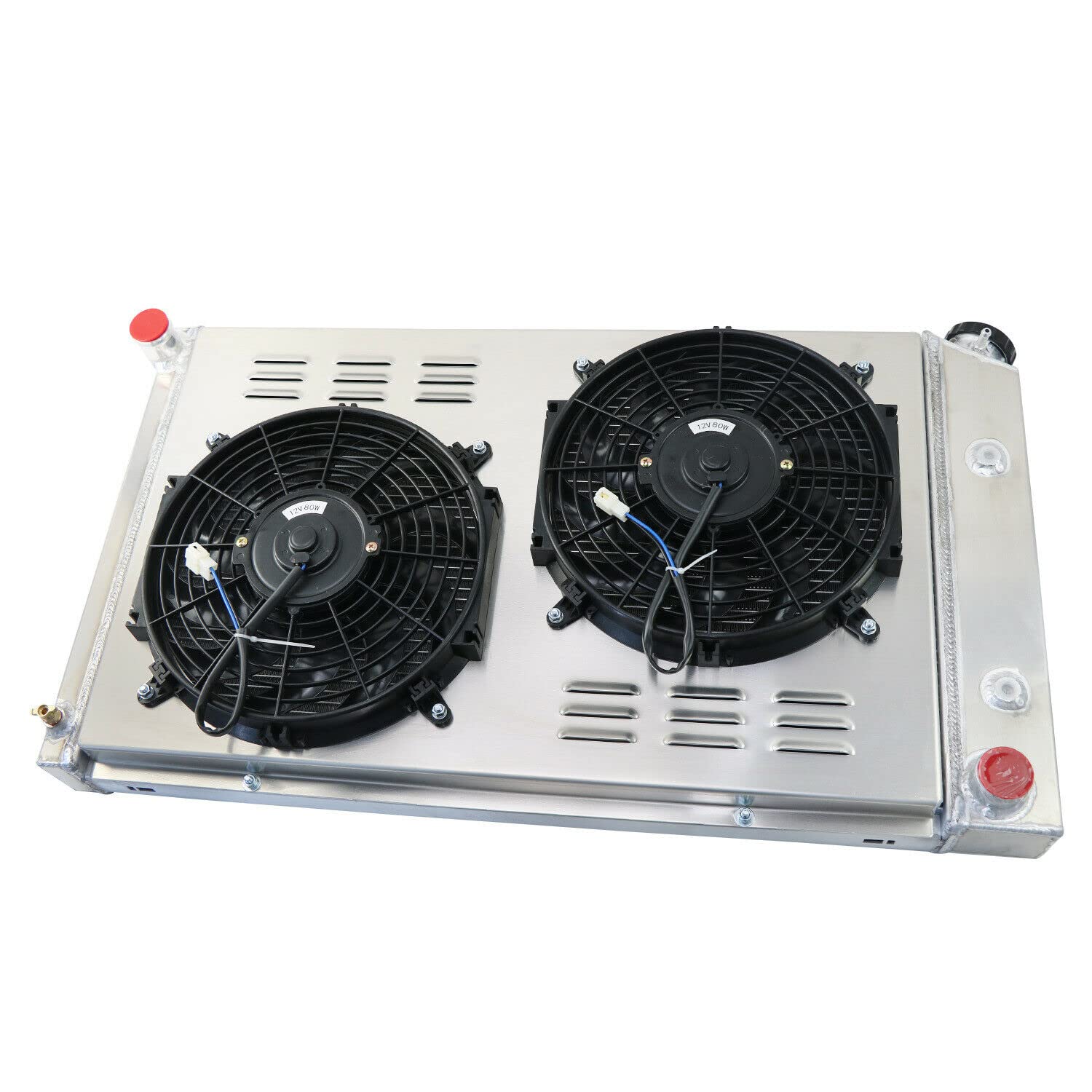 ALLOYWORKS 4-Row Aluminum Radiator with Shroud Fan & Relay Kit for 1970-1981 Pontiac Firebird/Trans Am V8 I6 4.3L - High Performance Cooling Upgrade for Classic Muscle Cars & Hot Rods