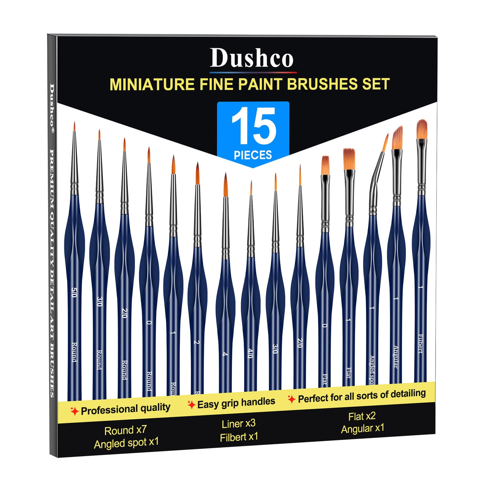 15-Piece Detail Paint Brushes Set for Acrylic, Watercolor, Gouache & Oil Painting - Professional Miniature Brushes for Models, Figurines, Citadel, Face Painting & Paint by Number Kits - Perfect for Artists, Hobbyists & Adult Crafters