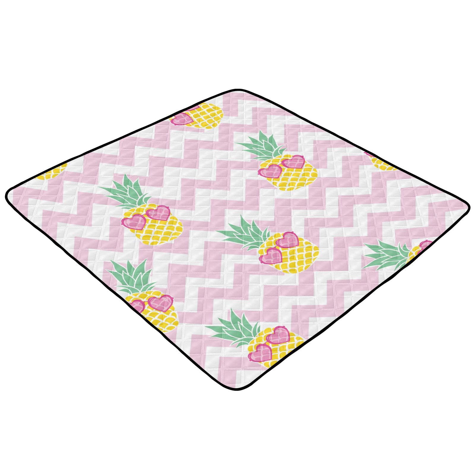Gold Pineapple Summer Baby Play Mat - 50''x50'' Waterproof Soft Foam Activity Gym Mat for Infants & Toddlers - Indoor/Outdoor Use for Crawling, Tummy Time & Playtime