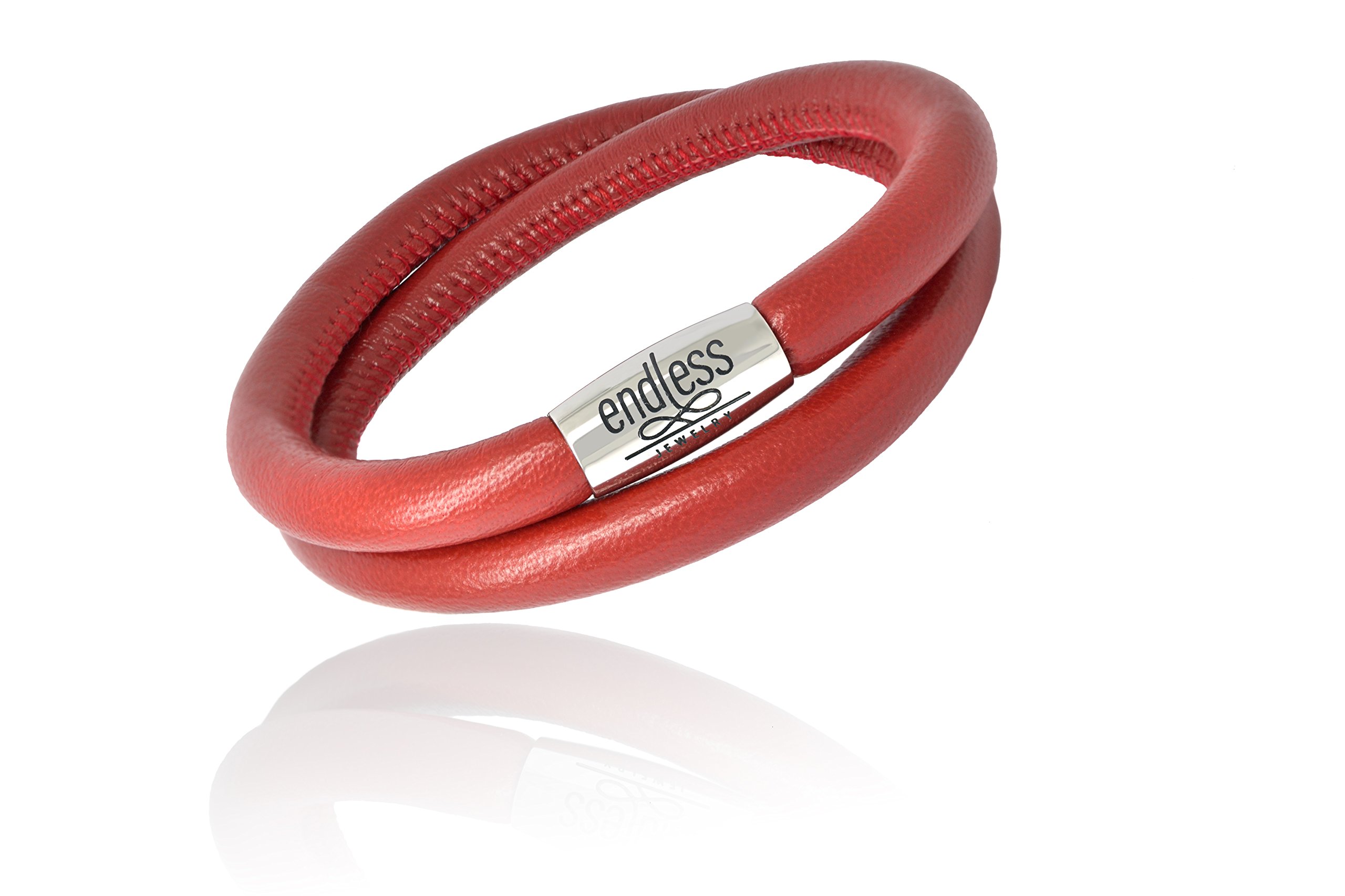 Double Wrap Genuine Red Leather Bracelet with Steel Lock Closure - Stylish Unisex Wristband for Casual Wear, Gifts & Everyday Fashion Accessory