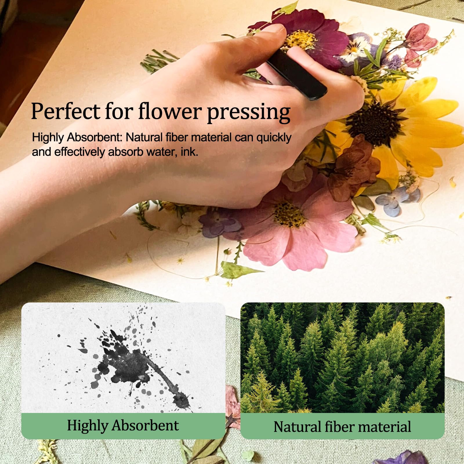 Premium 9x9 Inch Flower Press Blotting Paper - 20 Sheets Highly Absorbent & Reusable for Drying Flowers, Herb Preservation, and Botanical Art Projects - Ideal for DIY Pressed Flower Crafts, Scrapbooking, and Nature Journaling