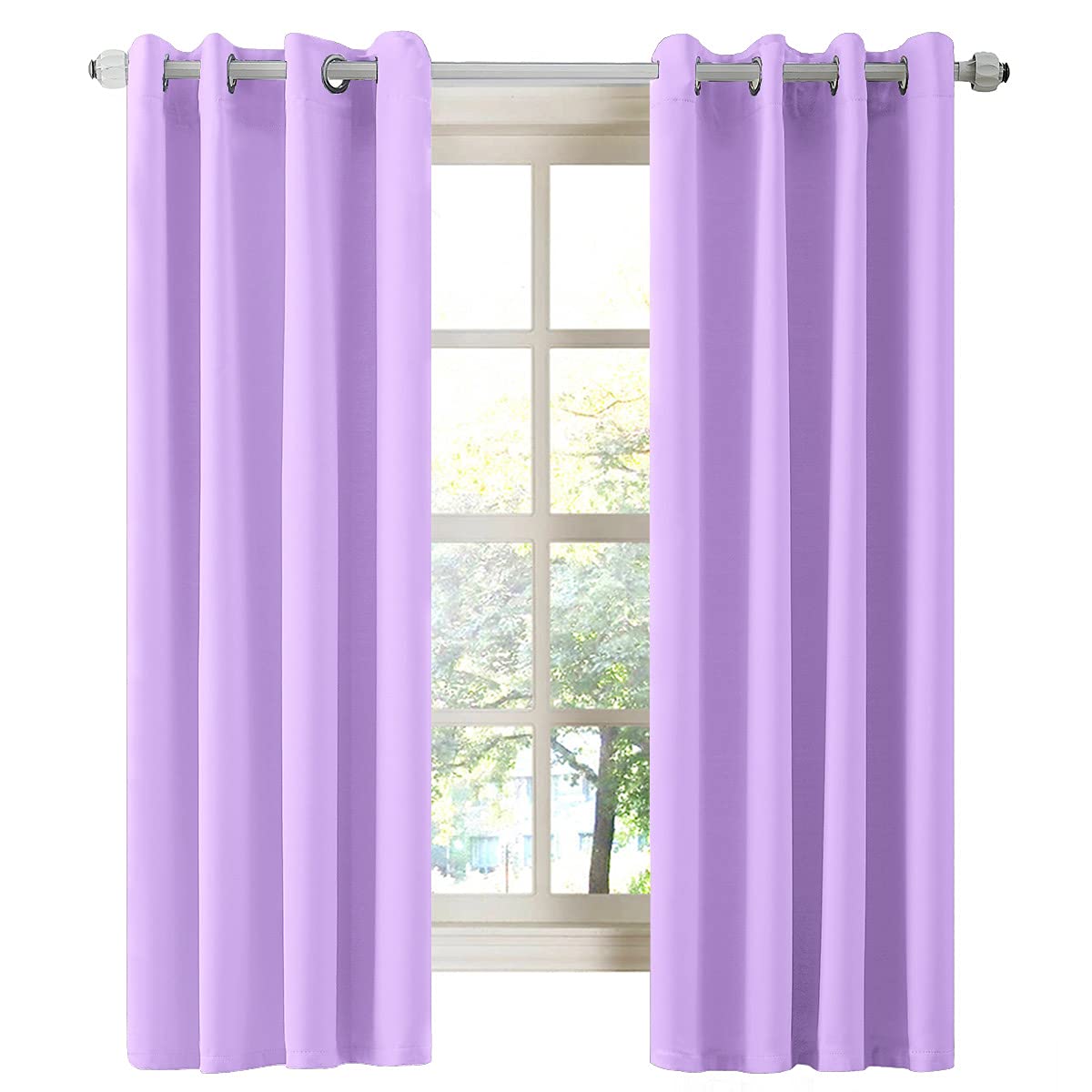 LA PALMA Thermal Insulated Blackout Curtains for Living Room & Bedroom - Noise Reducing Window Drapes with Grommet Top, Darkening Room Divider Panels (Set of 2) - Perfect for Home Theater, Nursery & Light Sleepers
