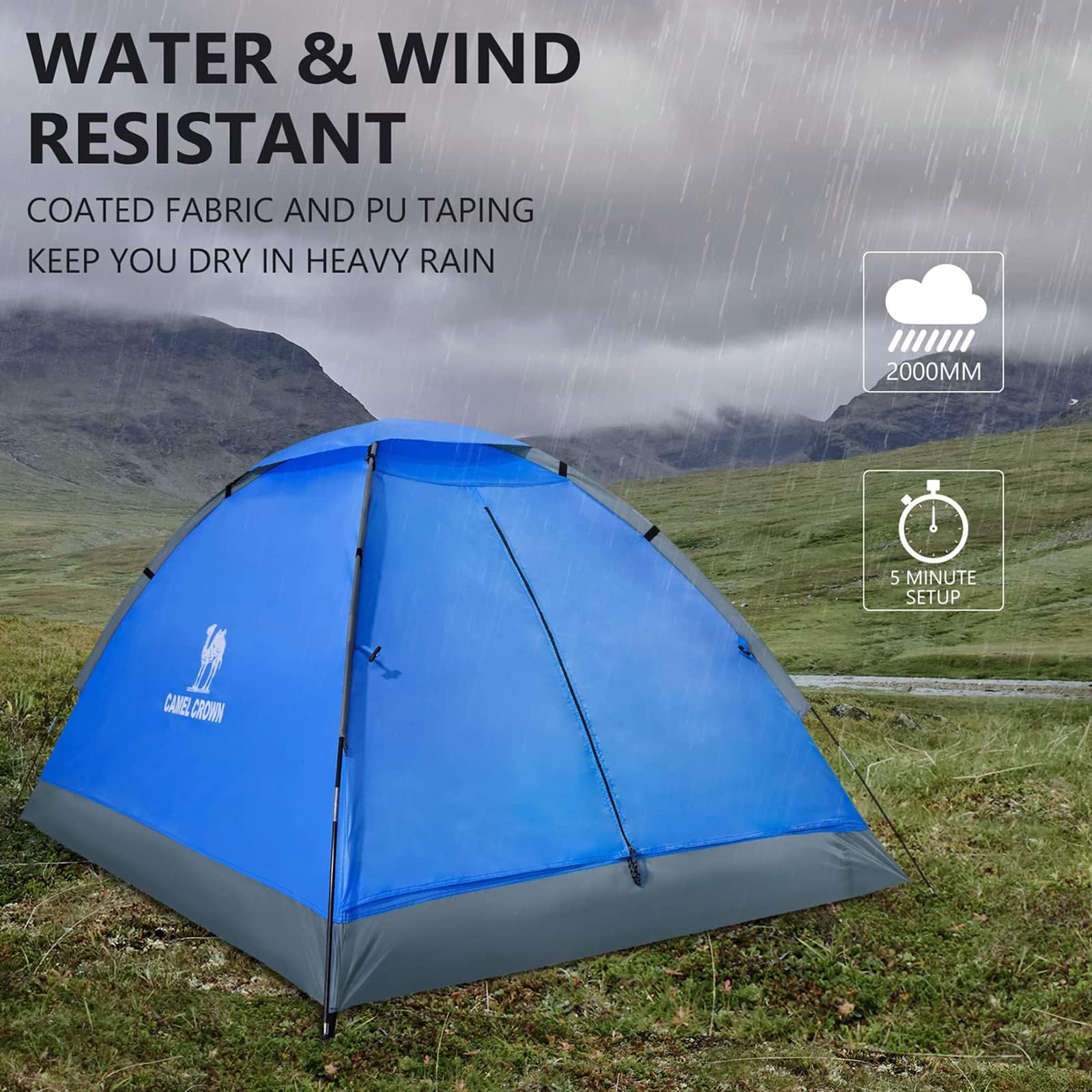 CAMEL CROWN 2-5 Person Waterproof Camping Tent - Lightweight for Hiking & Backpacking