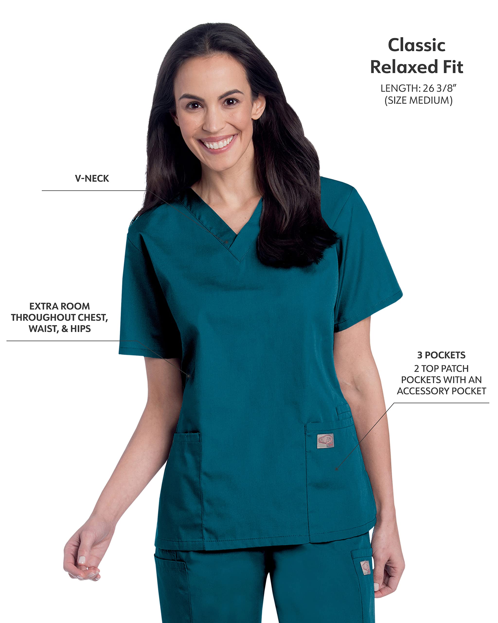 Landau Scrub Zone Relaxed Fit 2-Pocket V-Neck Scrub Top for Women 70221 - Comfortable Medical Uniform for Nurses & Healthcare Professionals - Perfect for Hospitals, Clinics & Long Shifts
