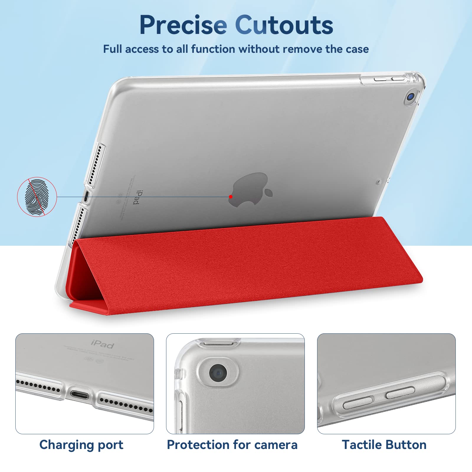 4UBonLife iPad 6th/5th Gen 9.7 Inch Case (2018/2017), iPad Air 1 (2013)/Air 2 (2014) Protective Cover - Slim Lightweight Hard Shell with Frosted Translucent Back - Red | Perfect for Work, School & Travel