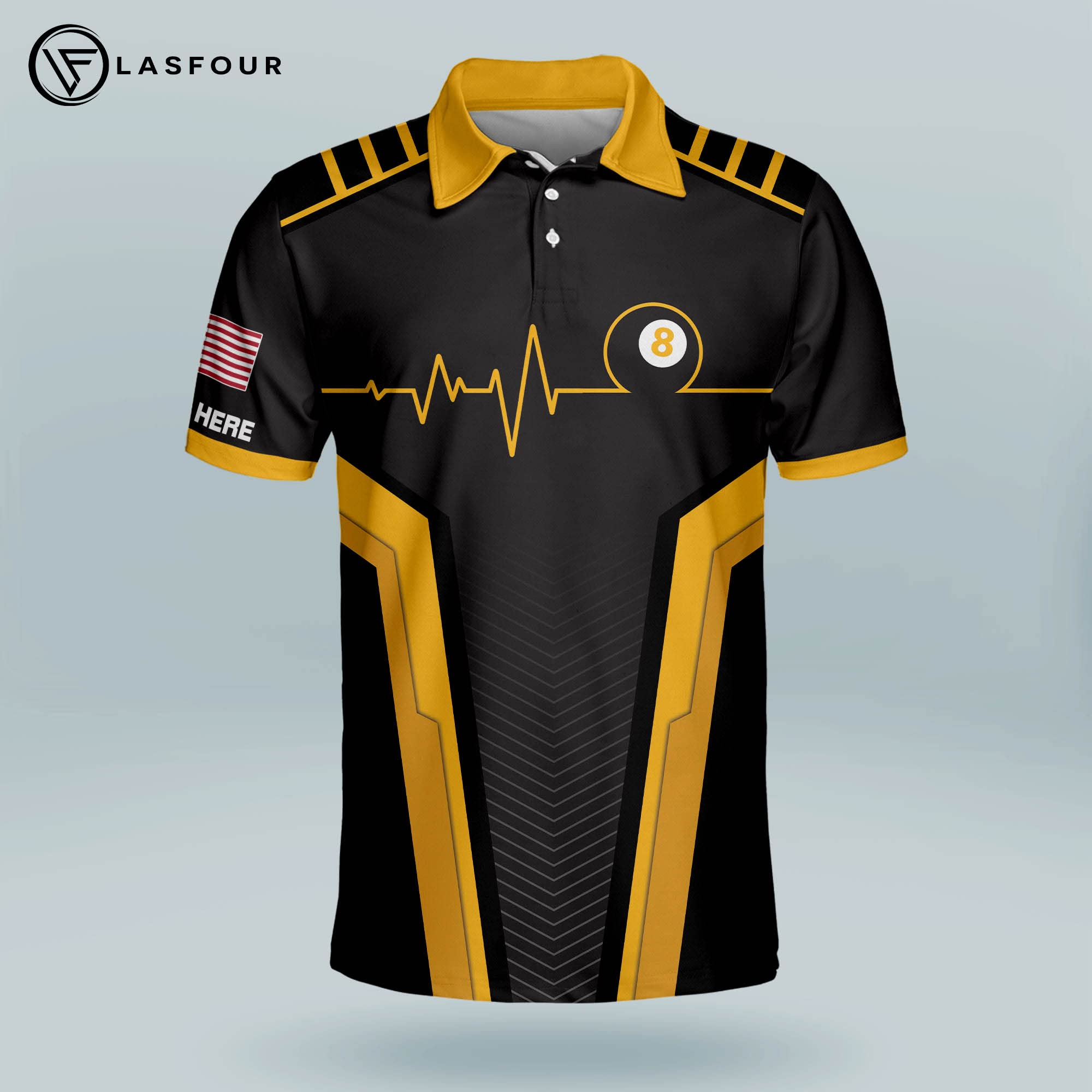LASFOUR Men's Personalized Funny Billiard Polo Shirt - Moisture Wicking Performance Golf Shirt for Pool Players - Perfect Gift for Billiards & Golf Enthusiasts - Ideal for Casual Wear, Tournaments & Sports Events