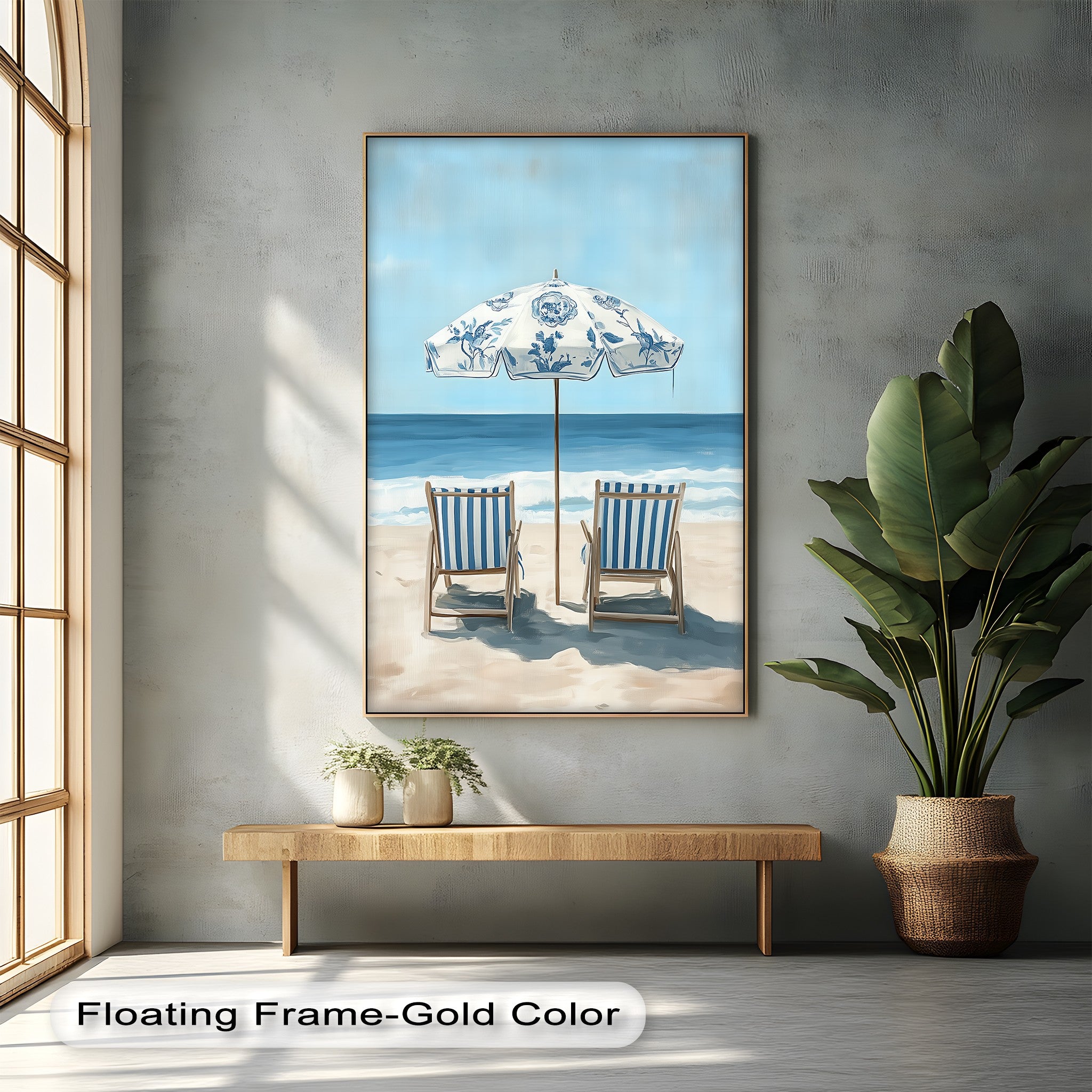 Blue Striped Beach Chairs Canvas Wall Art - Coastal Decor for Living Room, Bedroom & Office - Perfect Beachfront Home Decor & Gift Idea