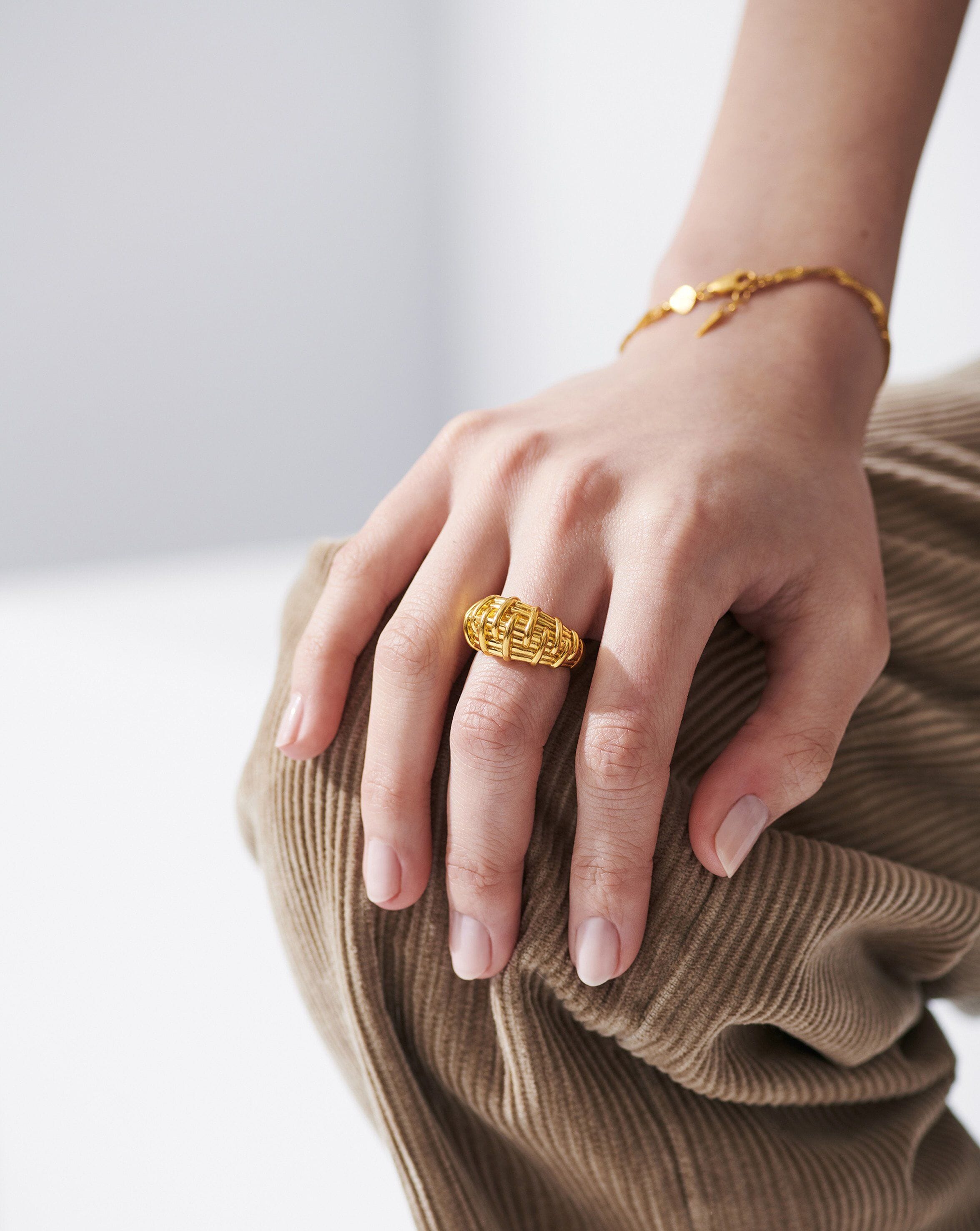 18k Gold Plated Bombe Raffia Ring - Handmade Boho Chic Statement Jewelry for Women - Perfect for Beach Weddings, Summer Parties & Boho Fashion
