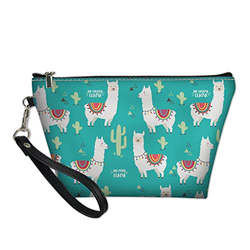 HUGS IDEA Llama Cactus Pattern Leather Makeup Bag - Waterproof Cosmetic Case & Toiletry Organizer for Women | Travel, Gym, Home Storage & Gift Idea