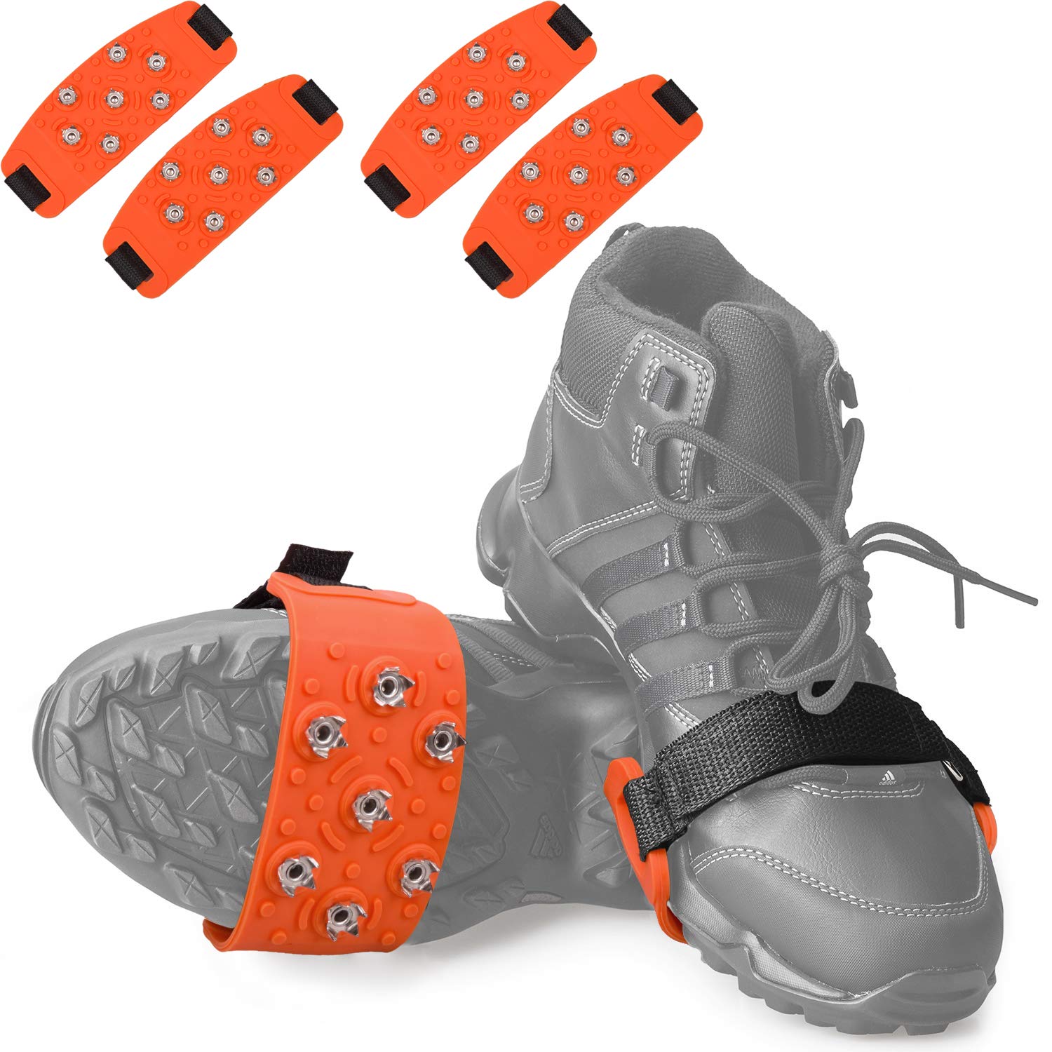 7-Point Anti-Skid Traction Cleats for Hiking Boots & Snow Shoes - Ice Grips for Walking, Jogging, Mountaineering on Snow & Slippery Surfaces | Winter Outdoor Safety Gear