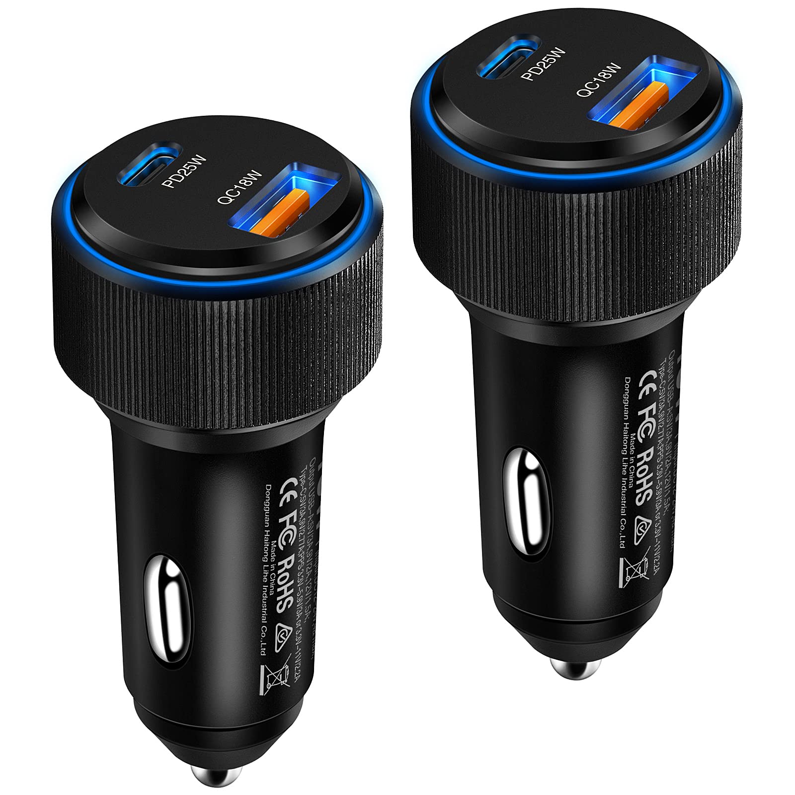 43W USB C Fast Car Charger [2-Pack] - Dual Port Cigarette Lighter Adapter for iPhone 15/14/13/12/11 Pro Max, Samsung Galaxy S23/S22/S21, Google Pixel 7/6 - Quick Charge for Road Trips & Daily Commutes