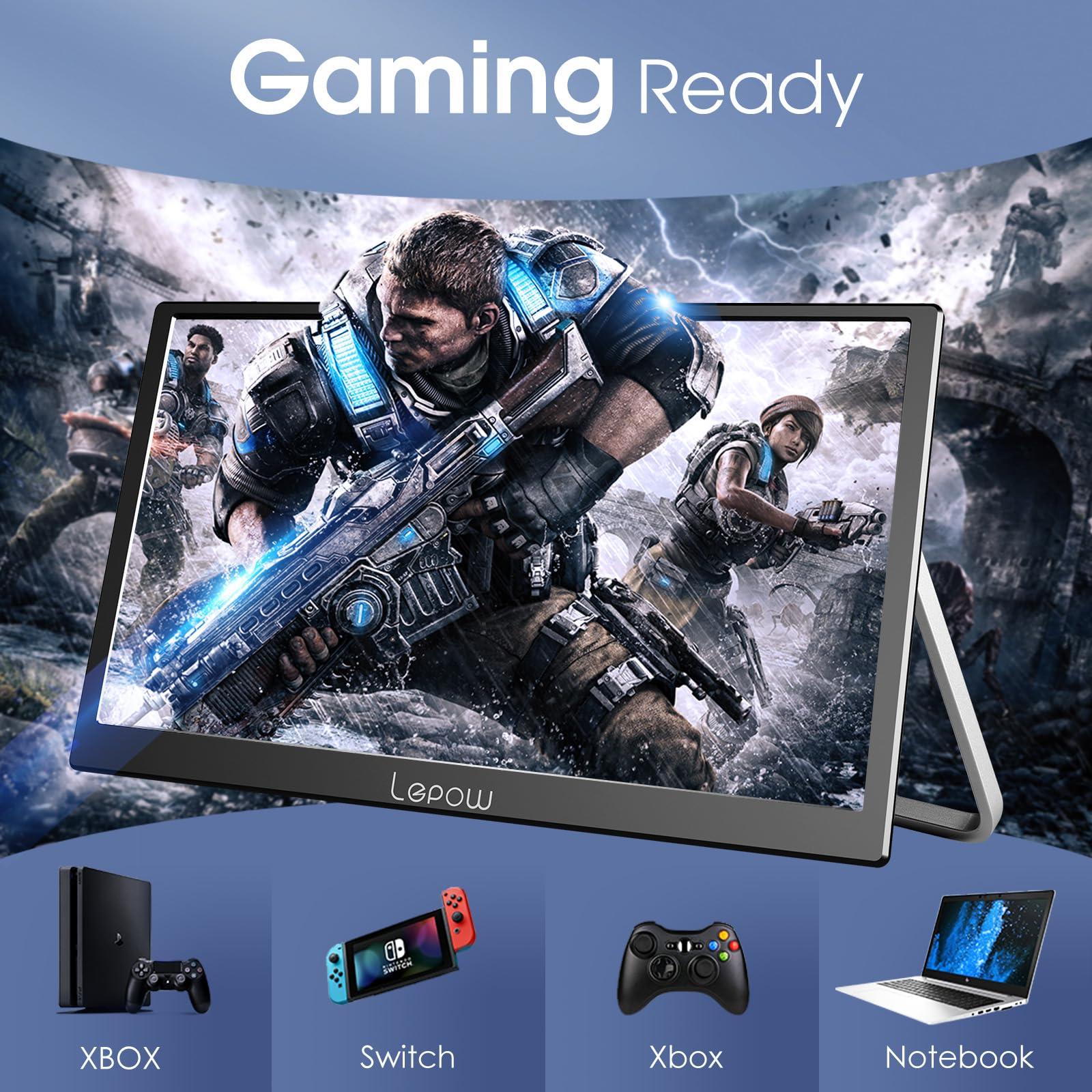Lepow 15.6 Inch Portable Monitor - 2024 C2 Series FHD 1080P IPS Screen with USB-C & HDMI, Dual Speakers, Foldable Kickstand for Laptop, PC, PS4, Xbox, Phone - Midnight Black | Perfect for Work, Gaming & Travel