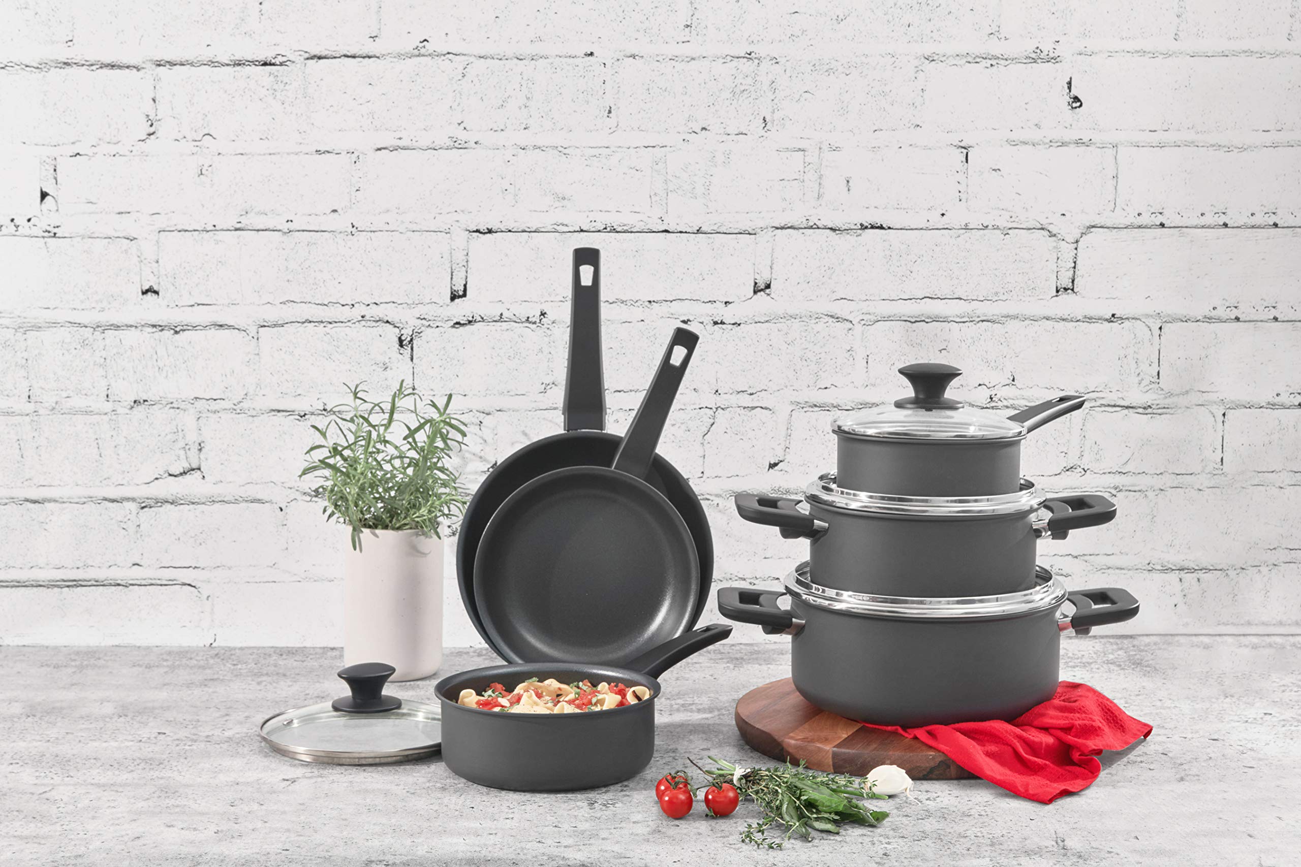 Cuisipro Soft Touch Non-Stick Aluminum Cookware Set - 10-Piece Kitchen Cookware for Healthy Cooking | Perfect for Frying, Sautéing & Baking at Home