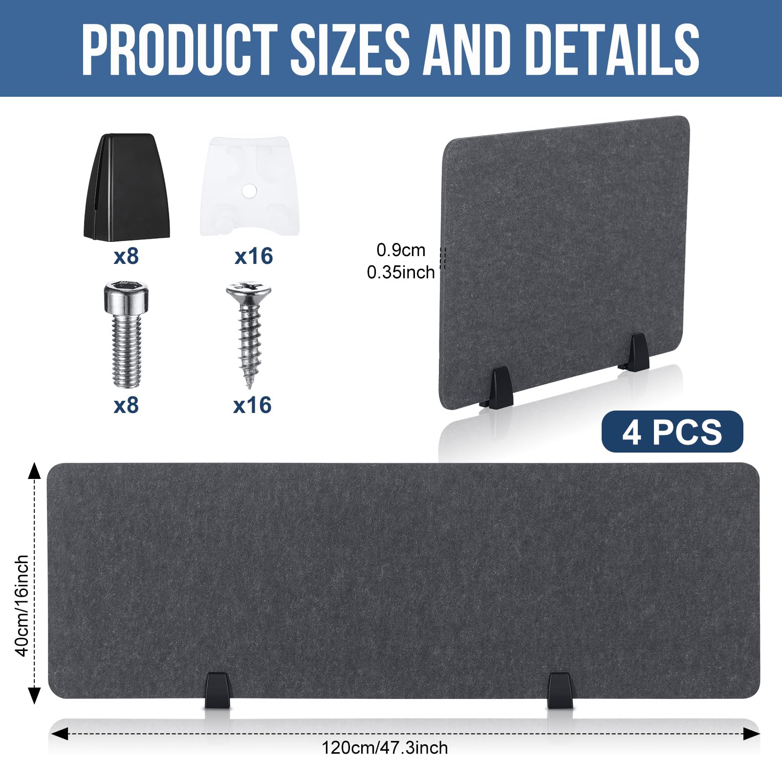 Yaomiao 4 Pack Acoustic Desk Divider - 47.3