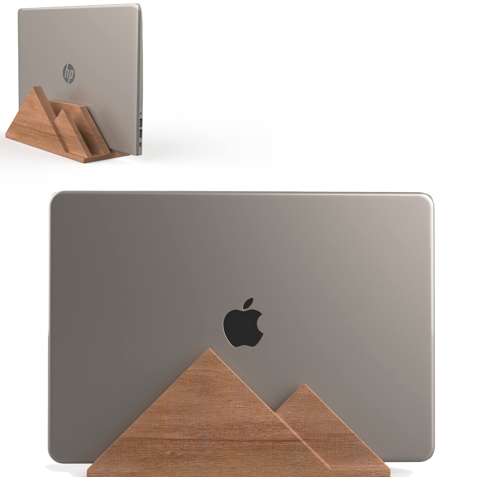 Premium Wooden Dual Vertical Laptop Stand for MacBook Pro & Air - Space-Saving Closed Design - Perfect for Home Office, Workspace & Travel Organization