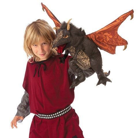 Black Dragon Hand Puppet - Premium Plush Dragon Toy for Kids & Adults - Perfect for Storytelling, Role Play, and Theater Performances