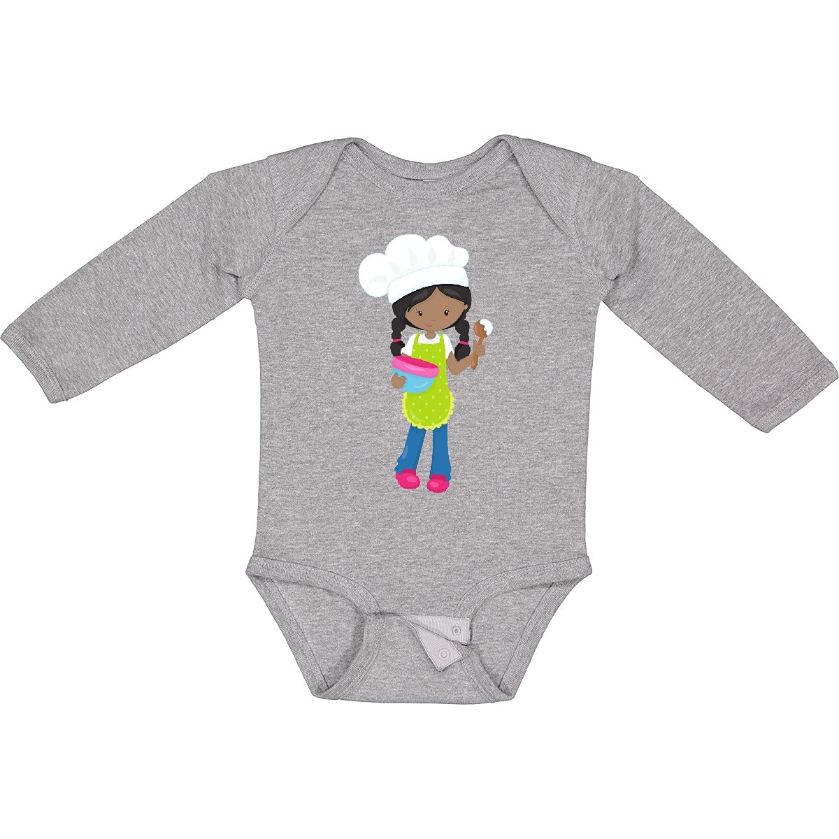 Inktastic African American Girl Baking Baker Bakery Long Sleeve Creeper - Perfect for Baking Classes, Kitchen Enthusiasts & Family Cooking Activities