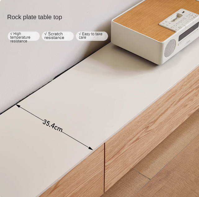 Solid Oak Wood Modern Rock Slab TV Stand - Stylish Floor TV Cabinet for Living Room, Bedroom & Home Theater